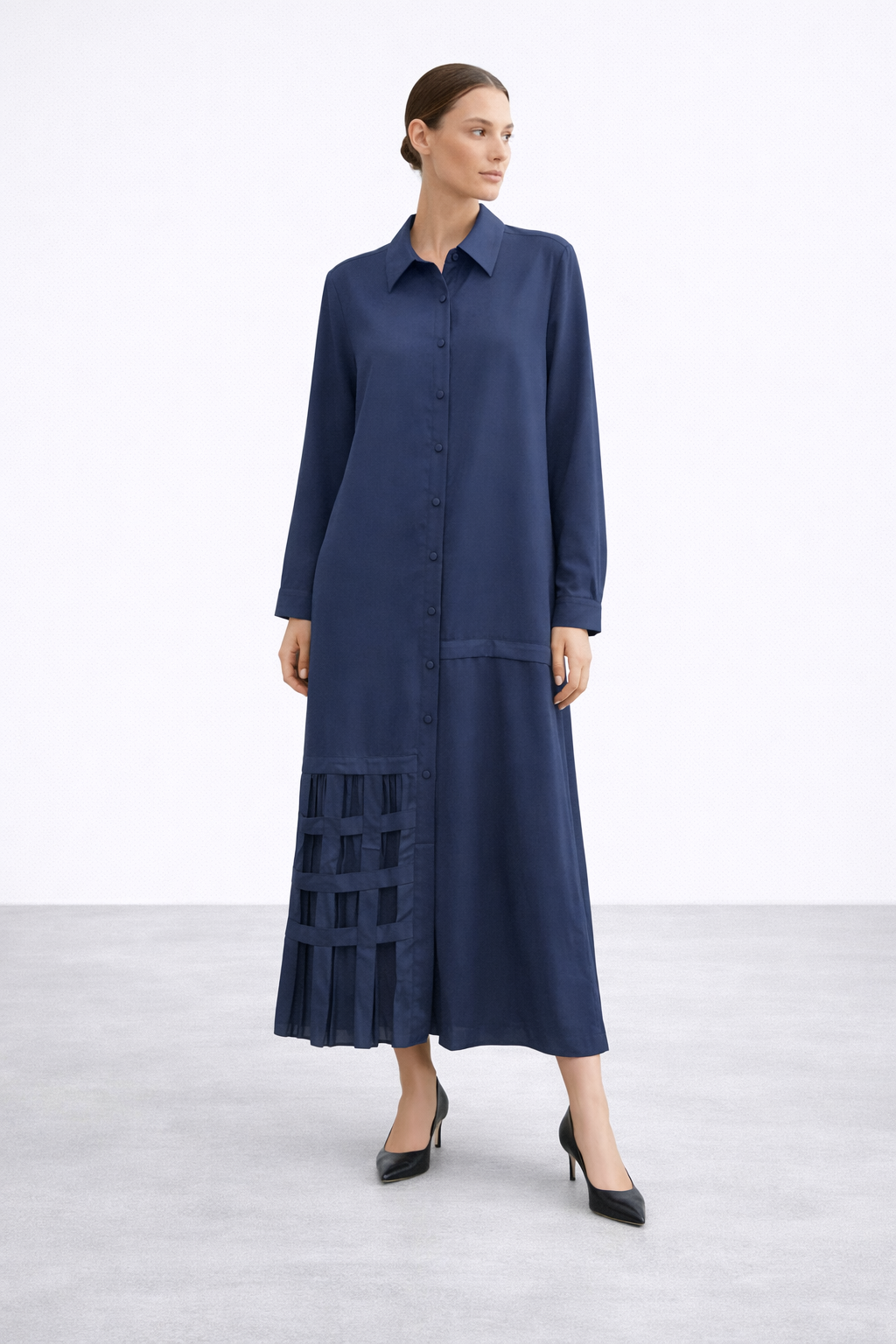 Micca 261521M Etek Ucu Kafes Detay Ferace - Lacivert