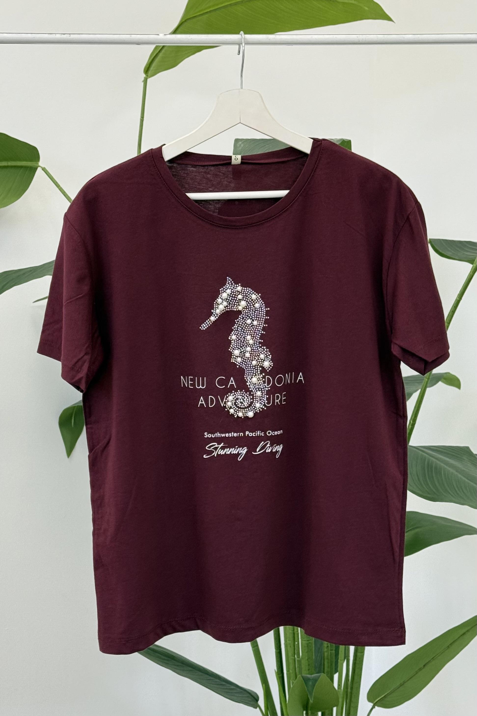 Deniz Atı İncili Tshirt 3050 - Bordo