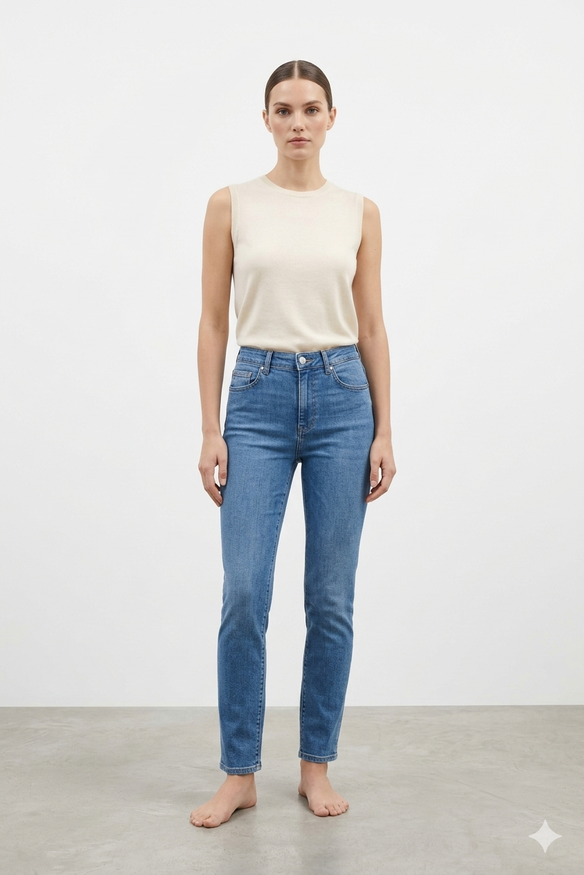 Mom Jeans Düz Kot Pantolon 0291-D - Orta Mavi - Kim