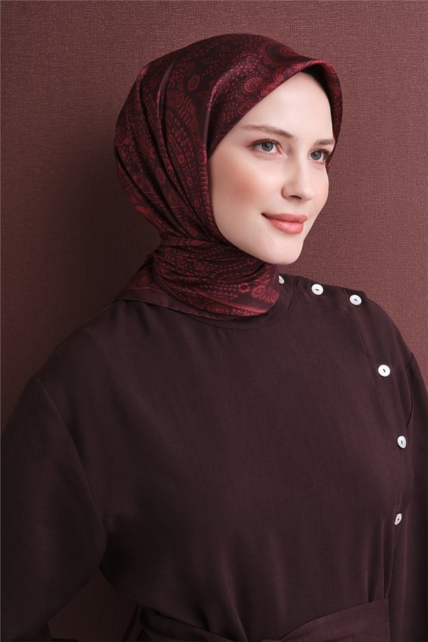 Armine Dj Saf Twill İpek Eşarp 9640D (T) - Bordo Eşarp ARMİNE 