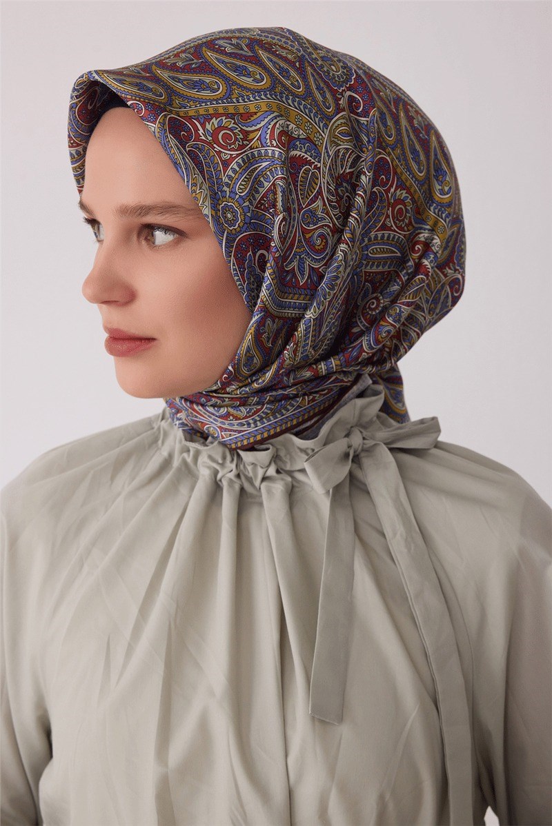 Belli 4404 Anadolu Kilim Etnik %100 Twill İpek Eşarp - Kahve Eşarp BELLI 