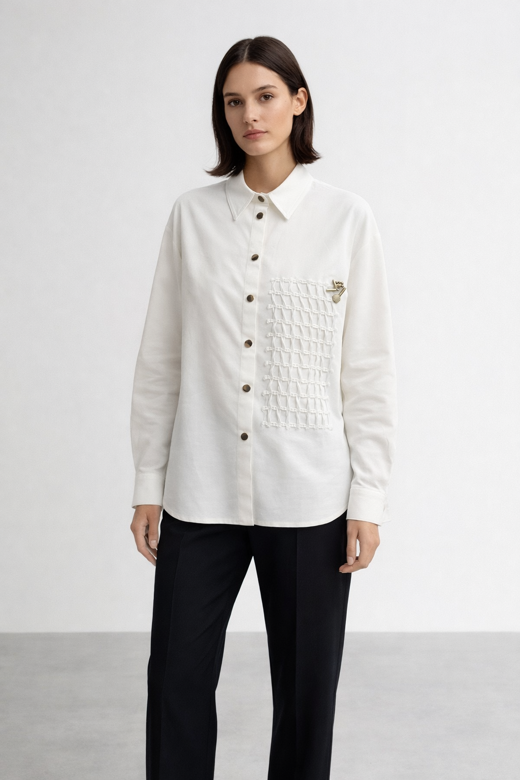 Ceremony 26Y113 Önden Çıtçıtlı File Baski Detaylı Gömlek - Ekru