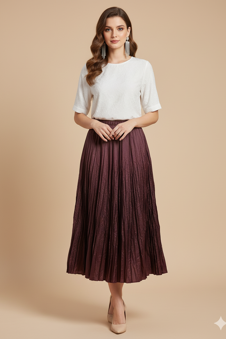 Fuat Gürşen 4426 Kırıştırma Etek - Bordo