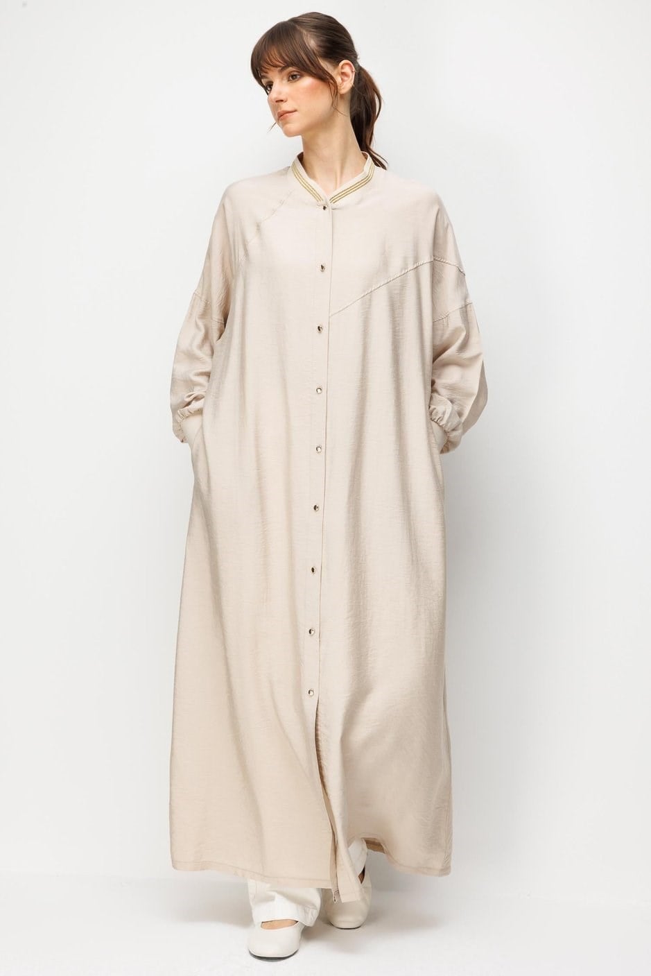 Micca 261566M Kol ve Yaka Detaylı Spor Kap - Taş