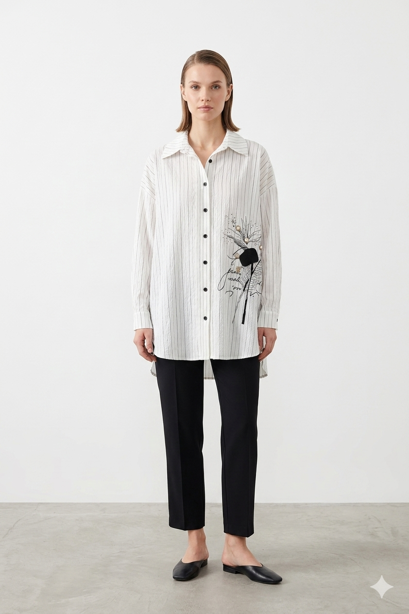 Ceremony 26Y138 Baski ve İşleme Detaylı marina Gömlek - Orjinal