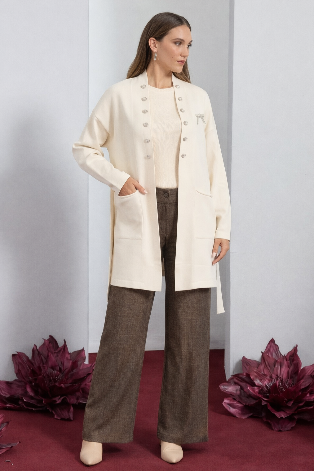 Fuat Gürşen 5403 Sim İşlemeli Pantolon - Kahve