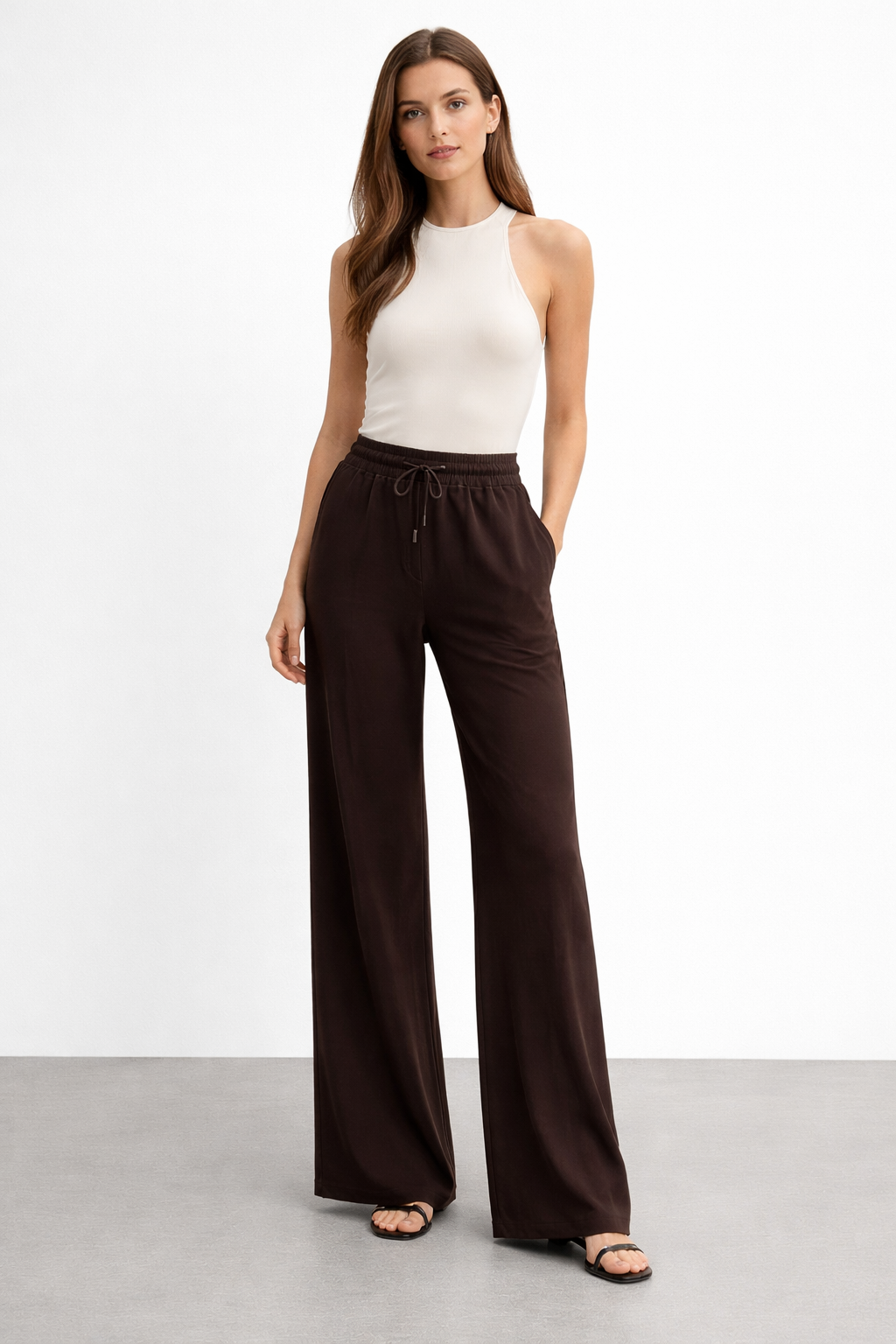 Beli Lastikli Kordonlu Pantolon X-272 - Kahve