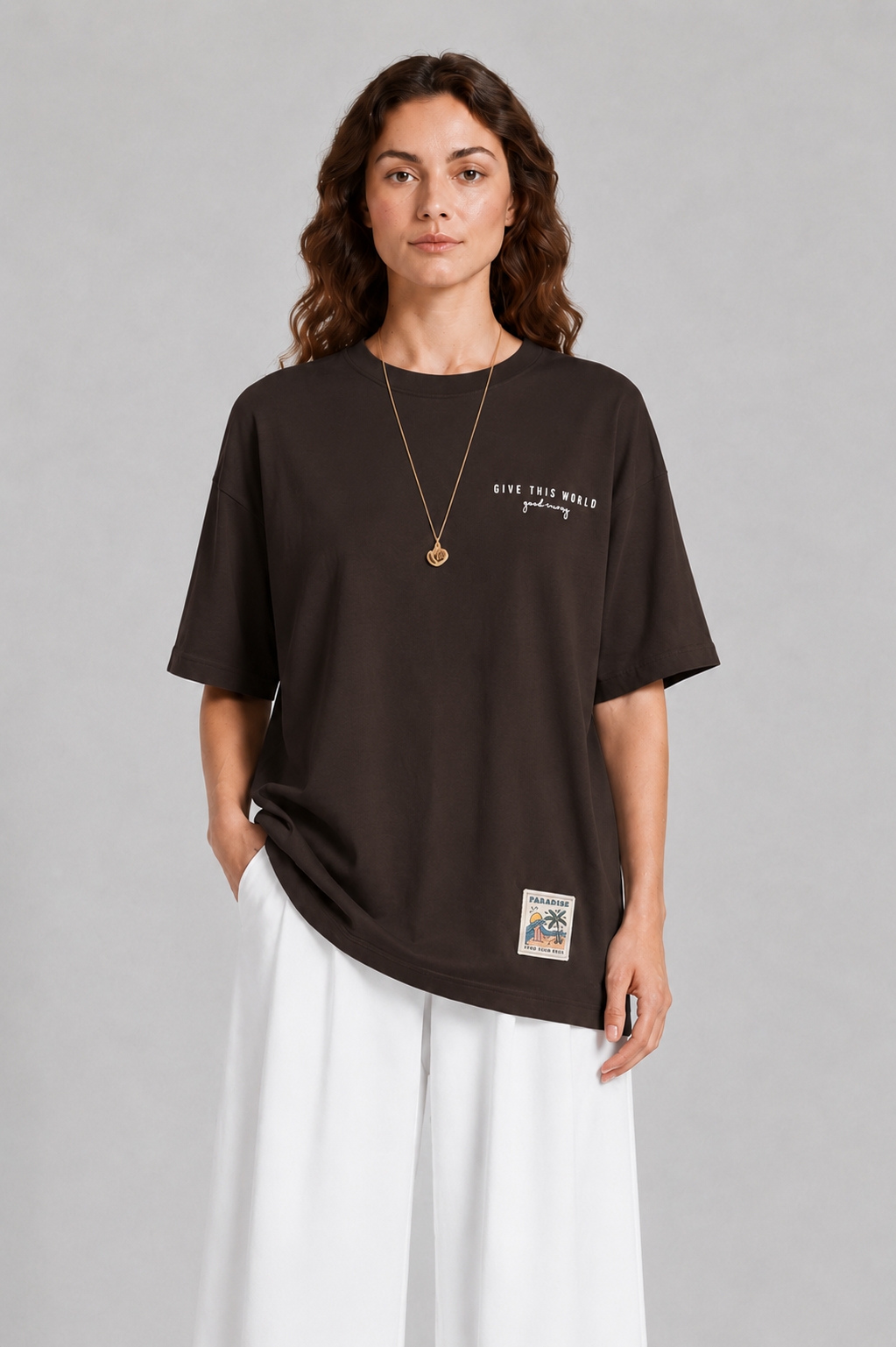 Rubber ve Etiket Detaylı T-shirt 0034651 - Kahve