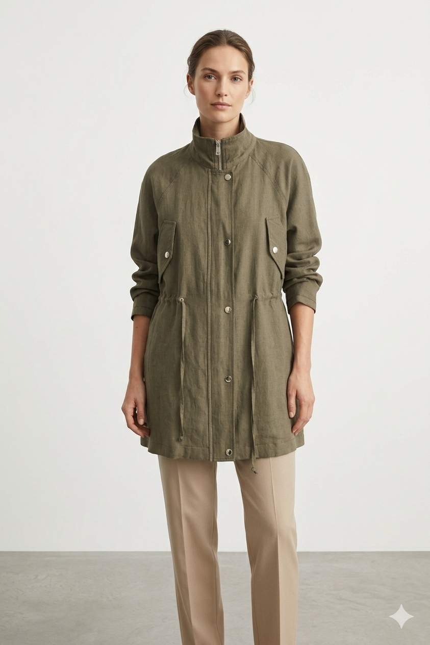 Bel Büzgü Detay Ara Boy Kap 15263 - Koyu Haki