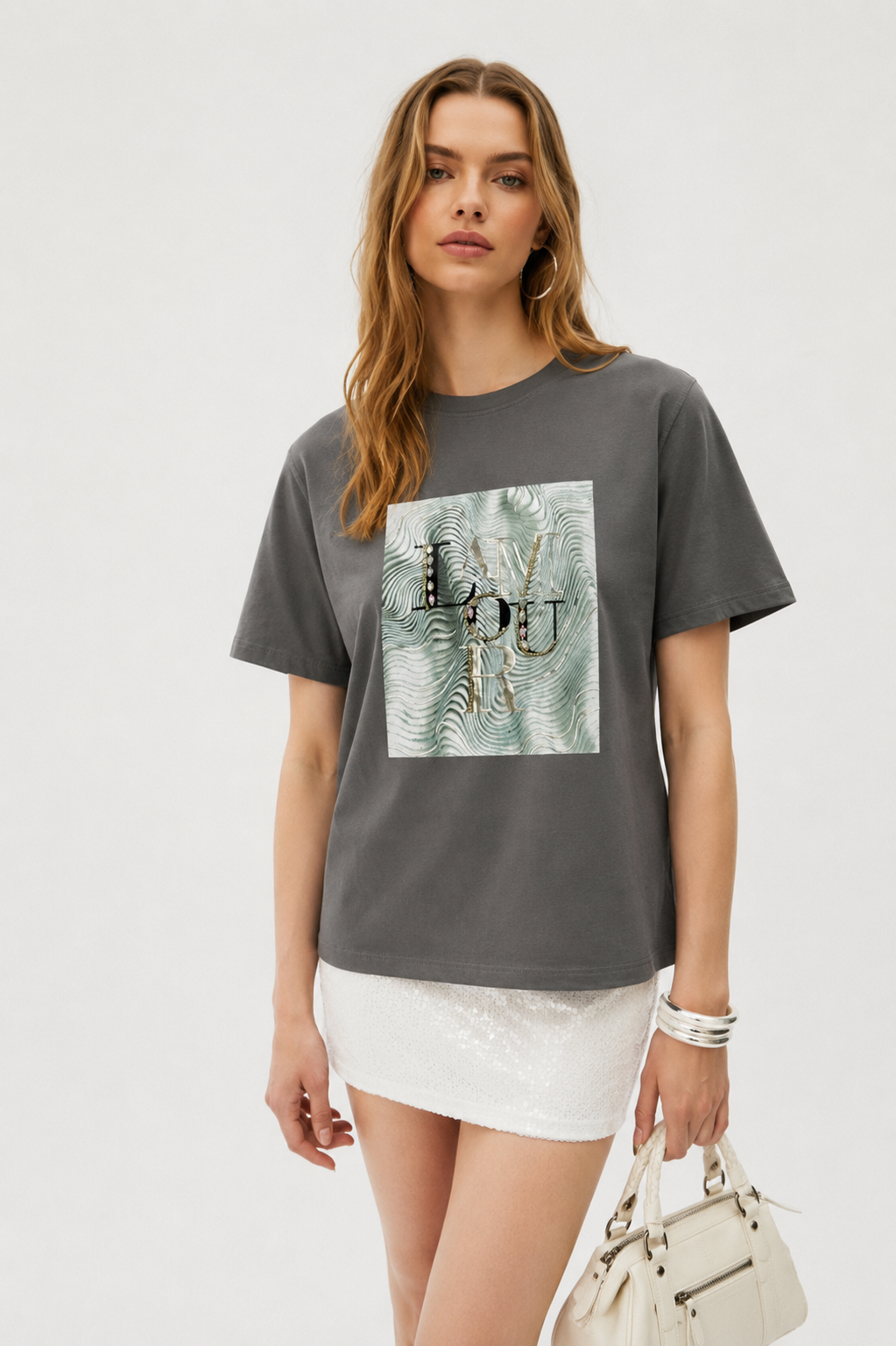 Lamour El İşi İşlemeli Tshirt 2588 - Antrasit