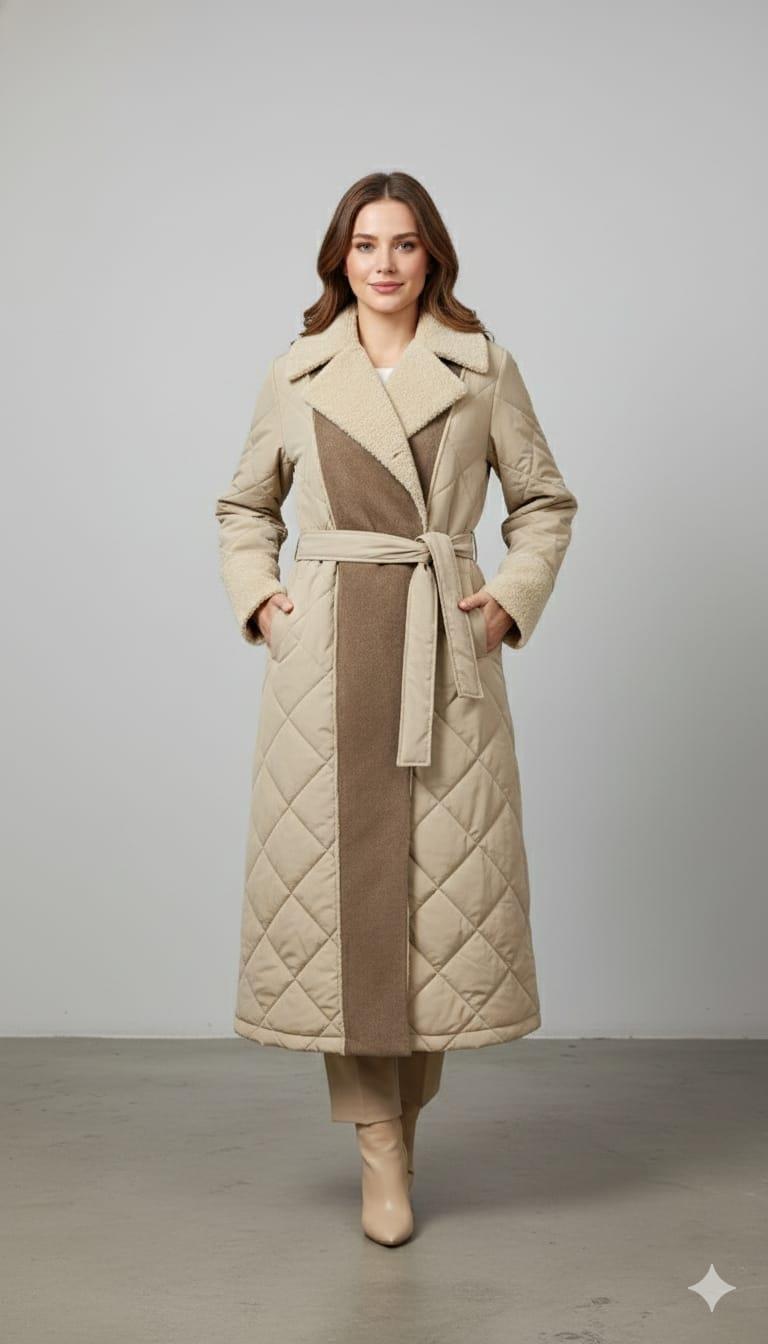 Micca 252654M Yaka Kürk Detaylı Kaban - Taş