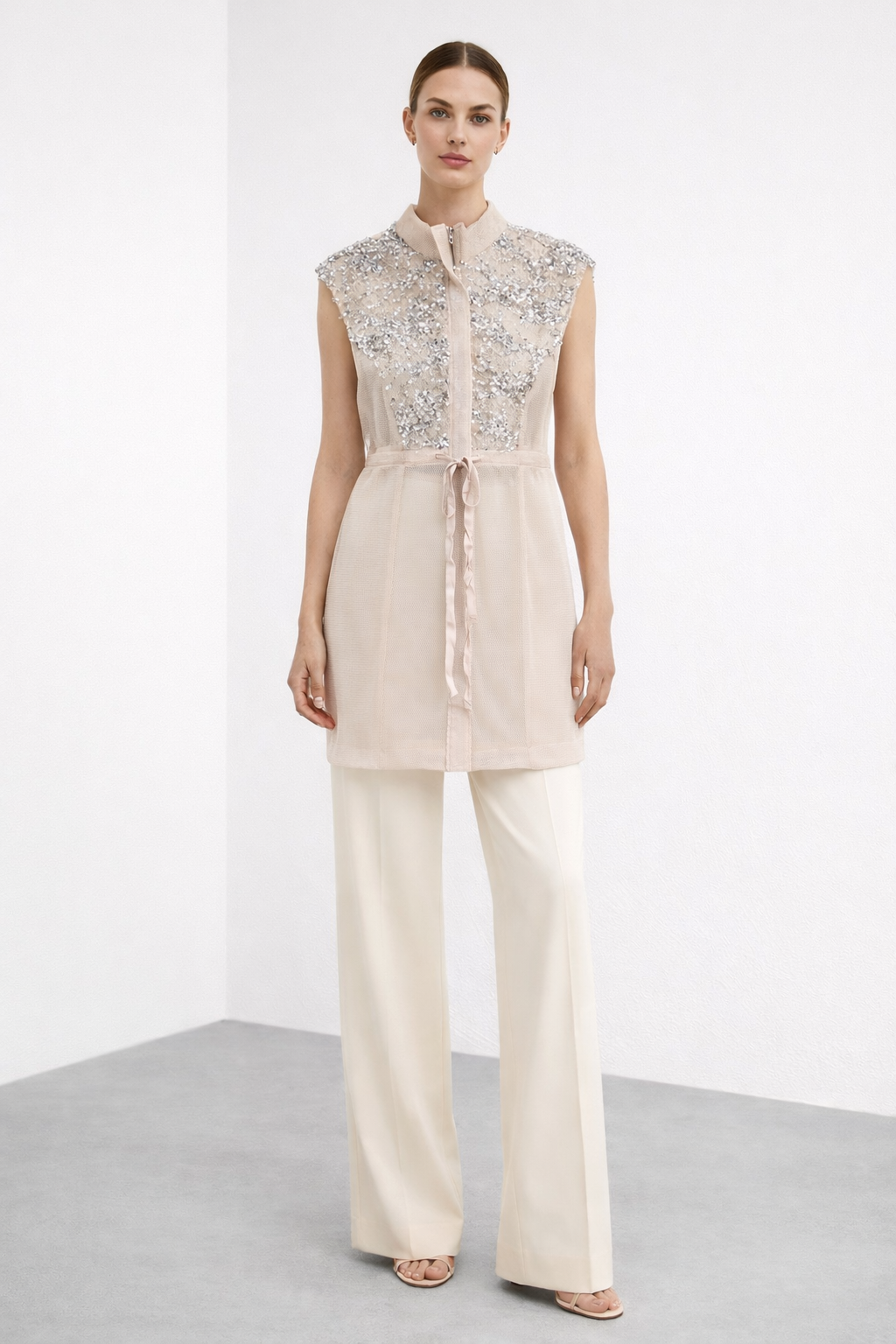 File Detay Payetli Yelek 9301 - Bej