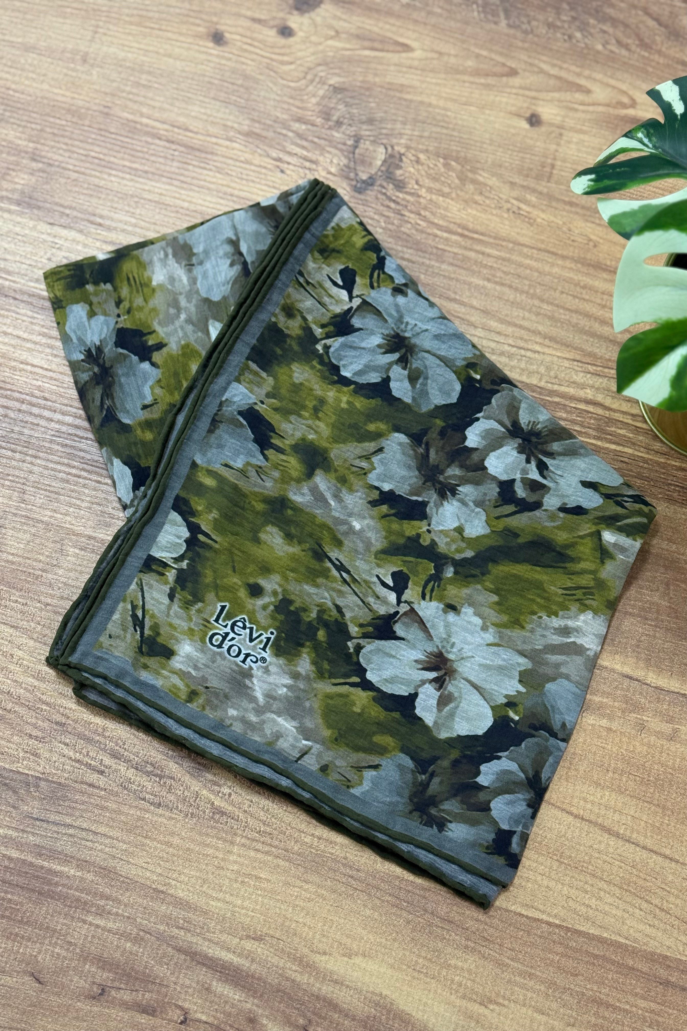 Levidor Çiçek Desen Pamuk Eşarp 29871 - Çam Yeşili