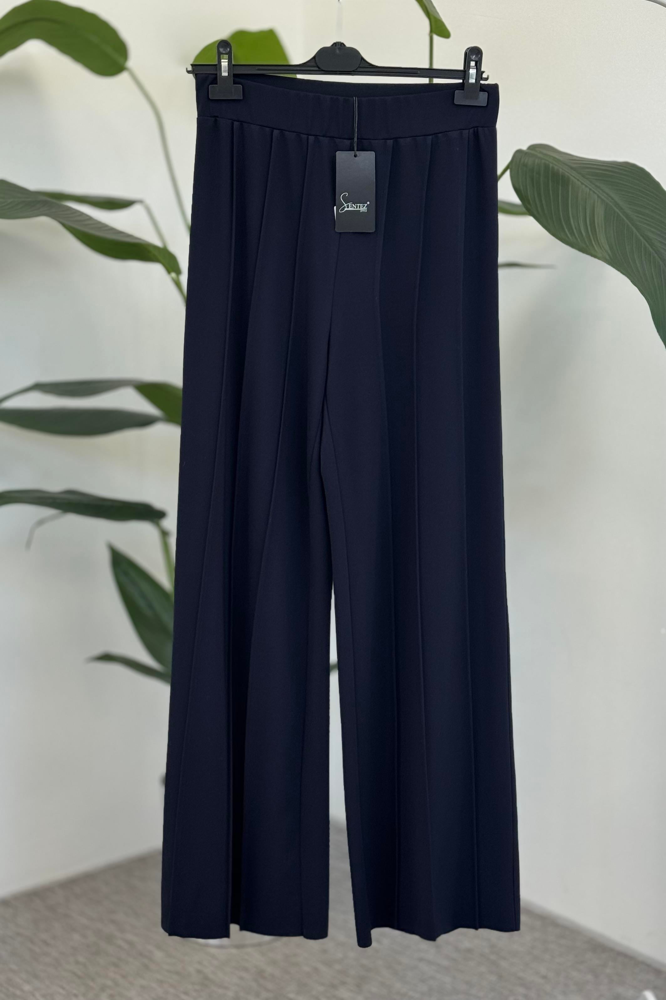Sentez 5612 Liora Geniş Paça Örme Pantolon - Lacivert