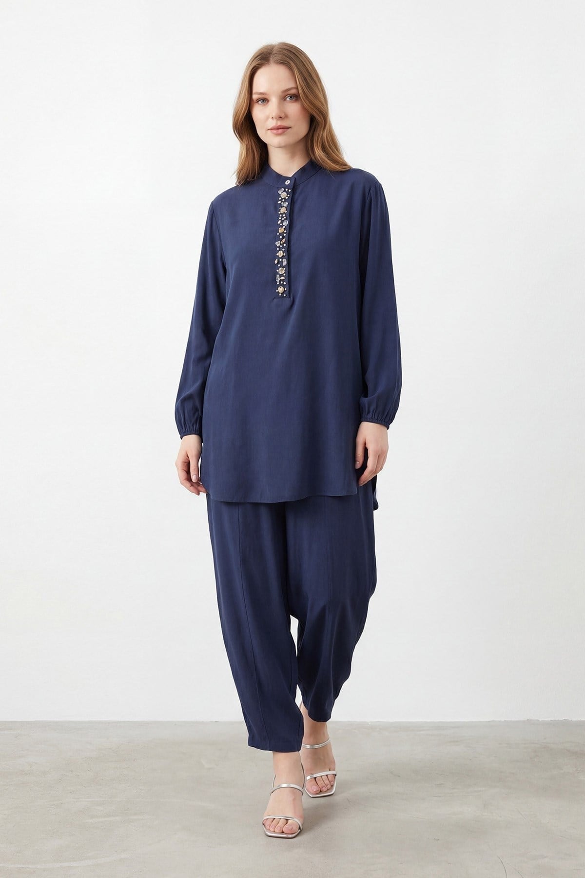 Deniz Kabuğu İşlemeli Pantolonlu Takım 14422 - F.Navy