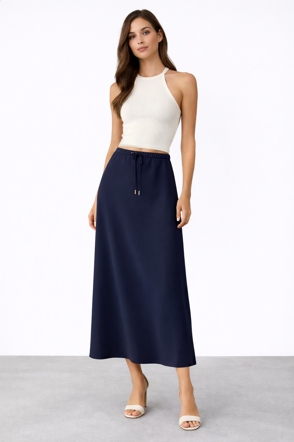 Sentez 5457 Luna Saten Volanlı Etek - Lacivert