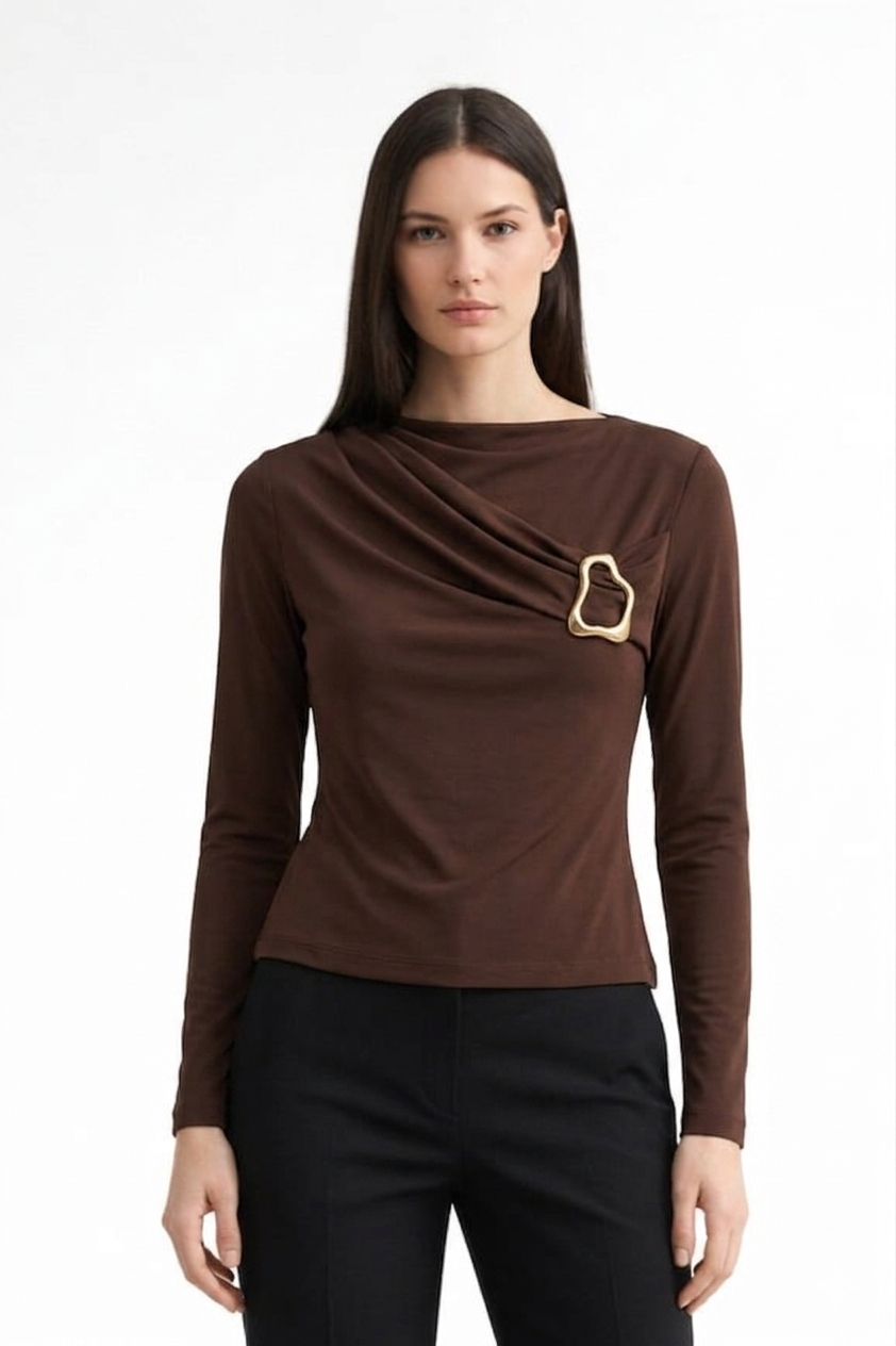 Yaka Toka Detay Bluz 20757 - Browni