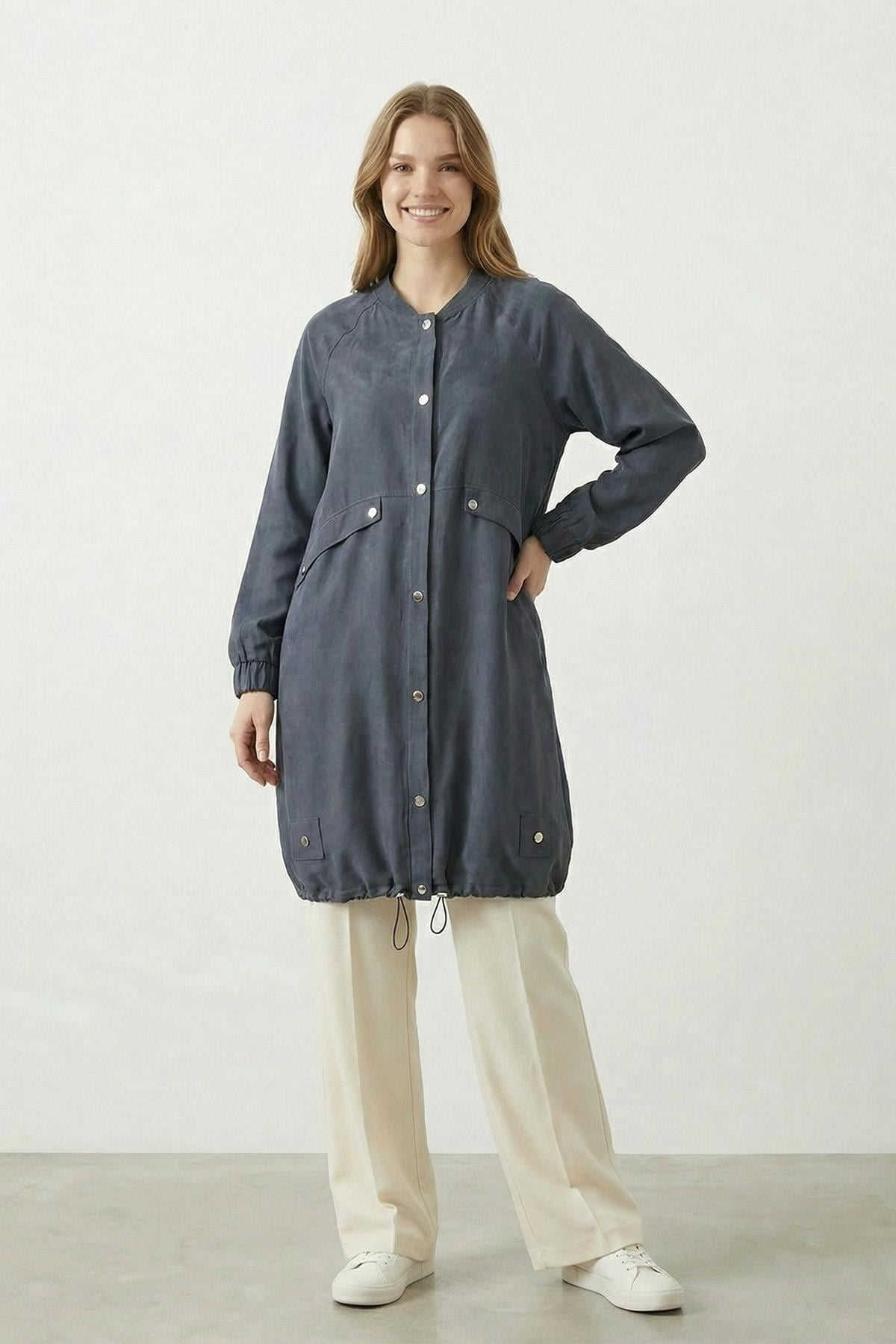 Reglan Kol Düğme Detay Ara Boy Kap 15259 - Siyah