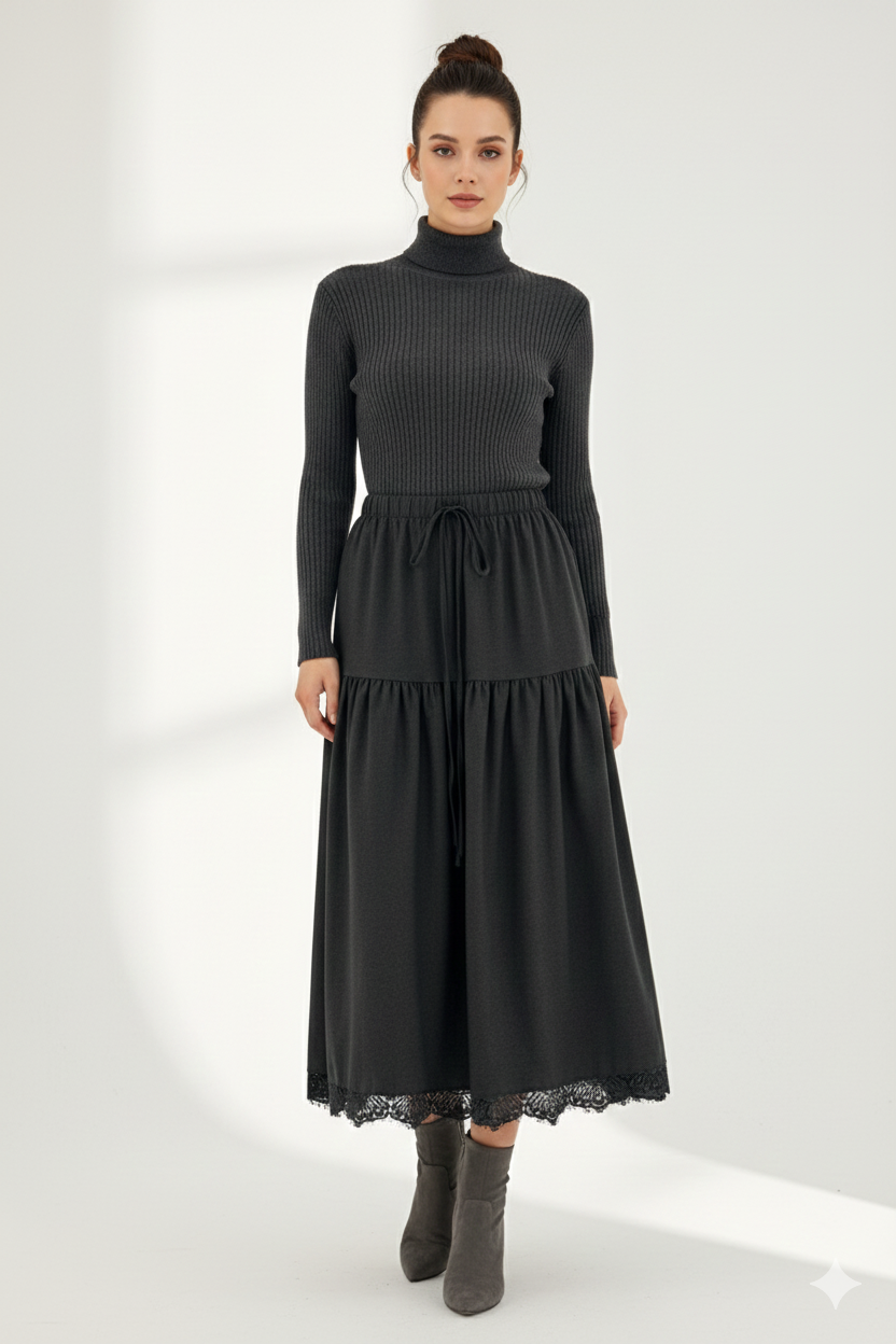 Eteği Dantel Detay Etek 18292 - Antrasit