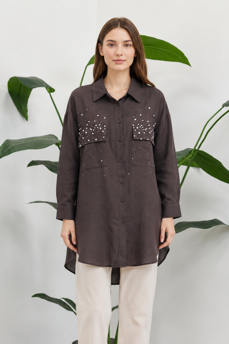 Cep Taş Detaylı Tunik 10805 - Browni