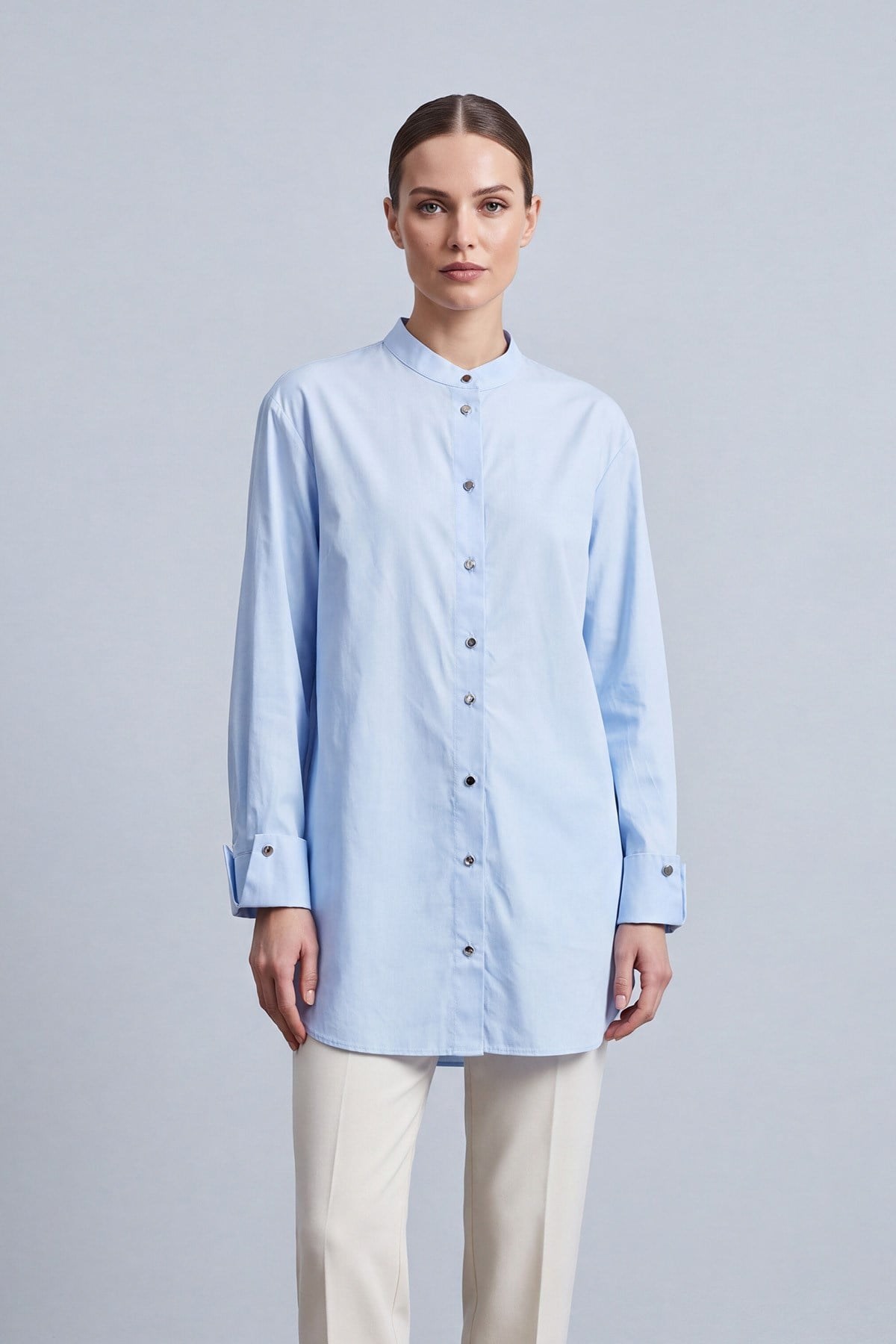 Hakim Yaka Poplin Tunik 10791 Mavi Tunik PUANE 