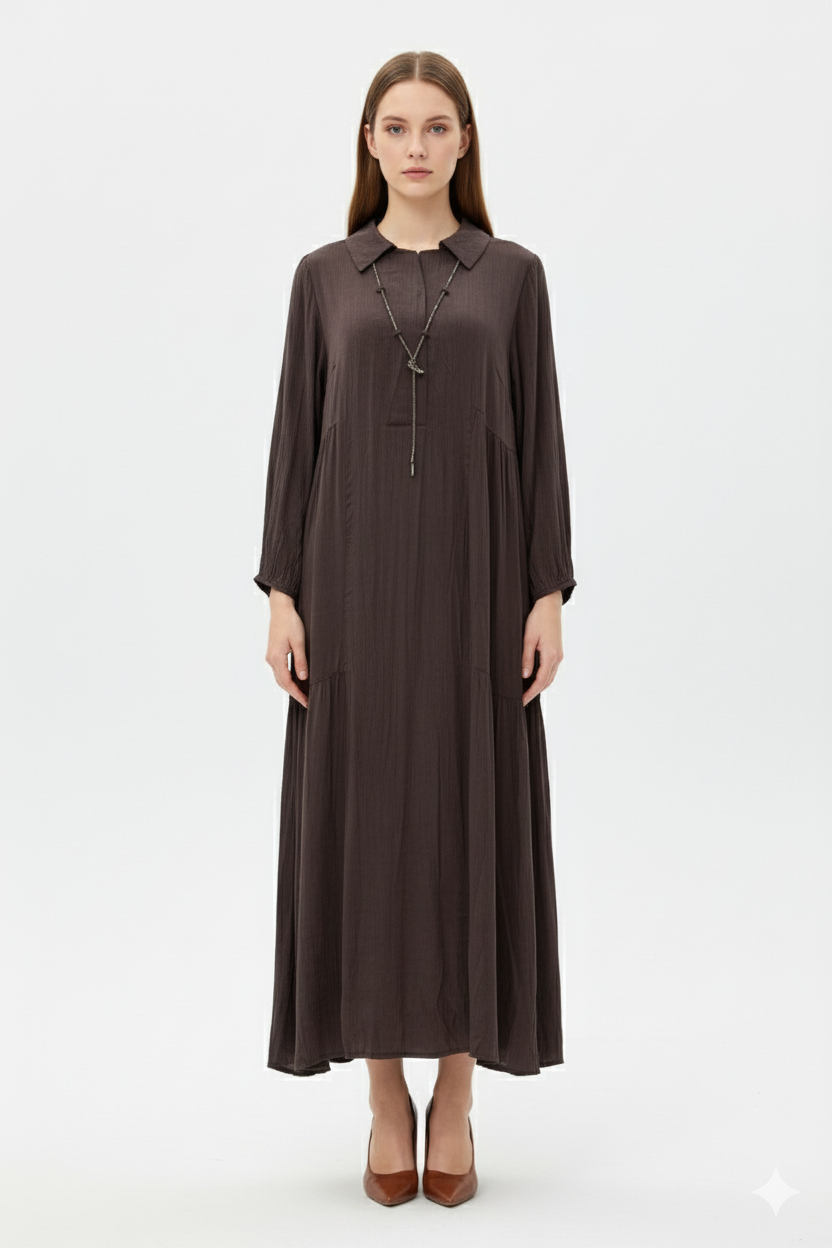 LissMore 5793 Kolye Detay Kırışık Elbise - Browni