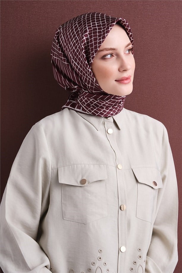 Armine Dj Saf Twill İpek Eşarp 9644D (T) - Bordo Eşarp ARMİNE 