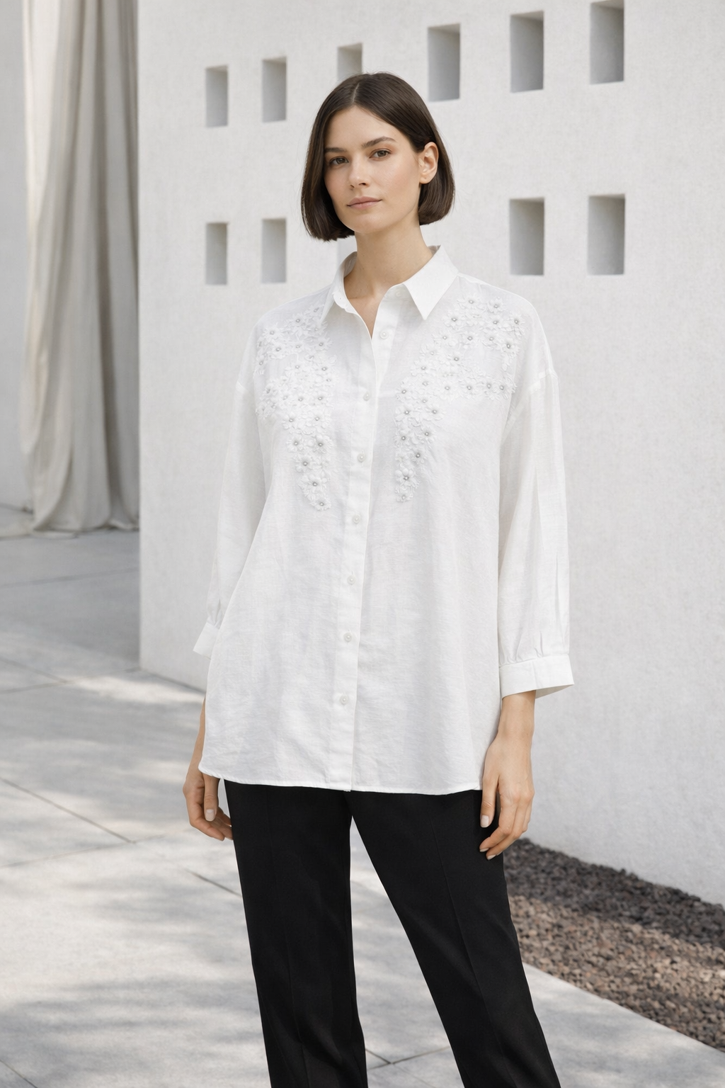 Şık Aplikeli Tunik 260141 - Ekru