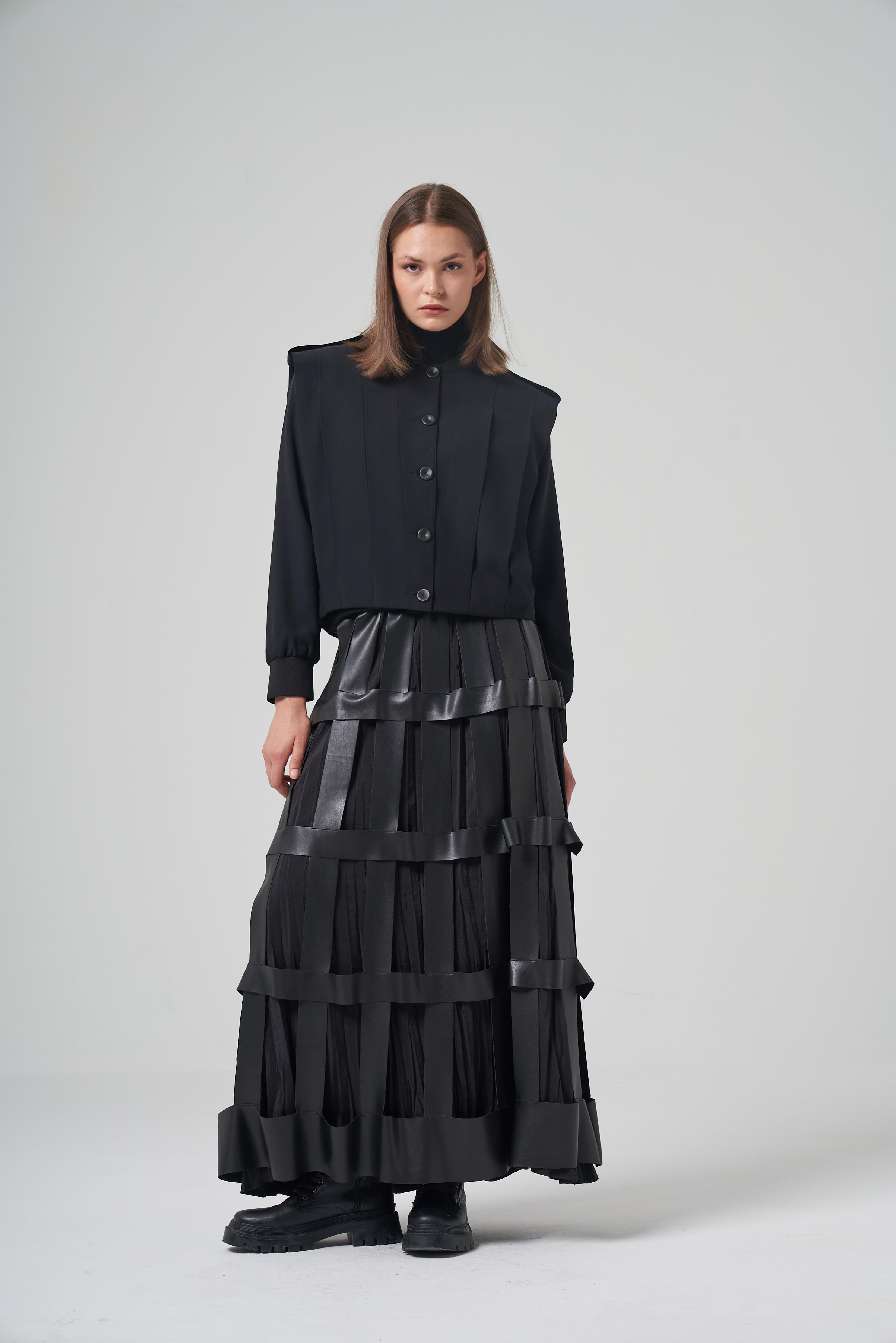 Ceremony 6609 Anjelik Kafes Etek - Siyah