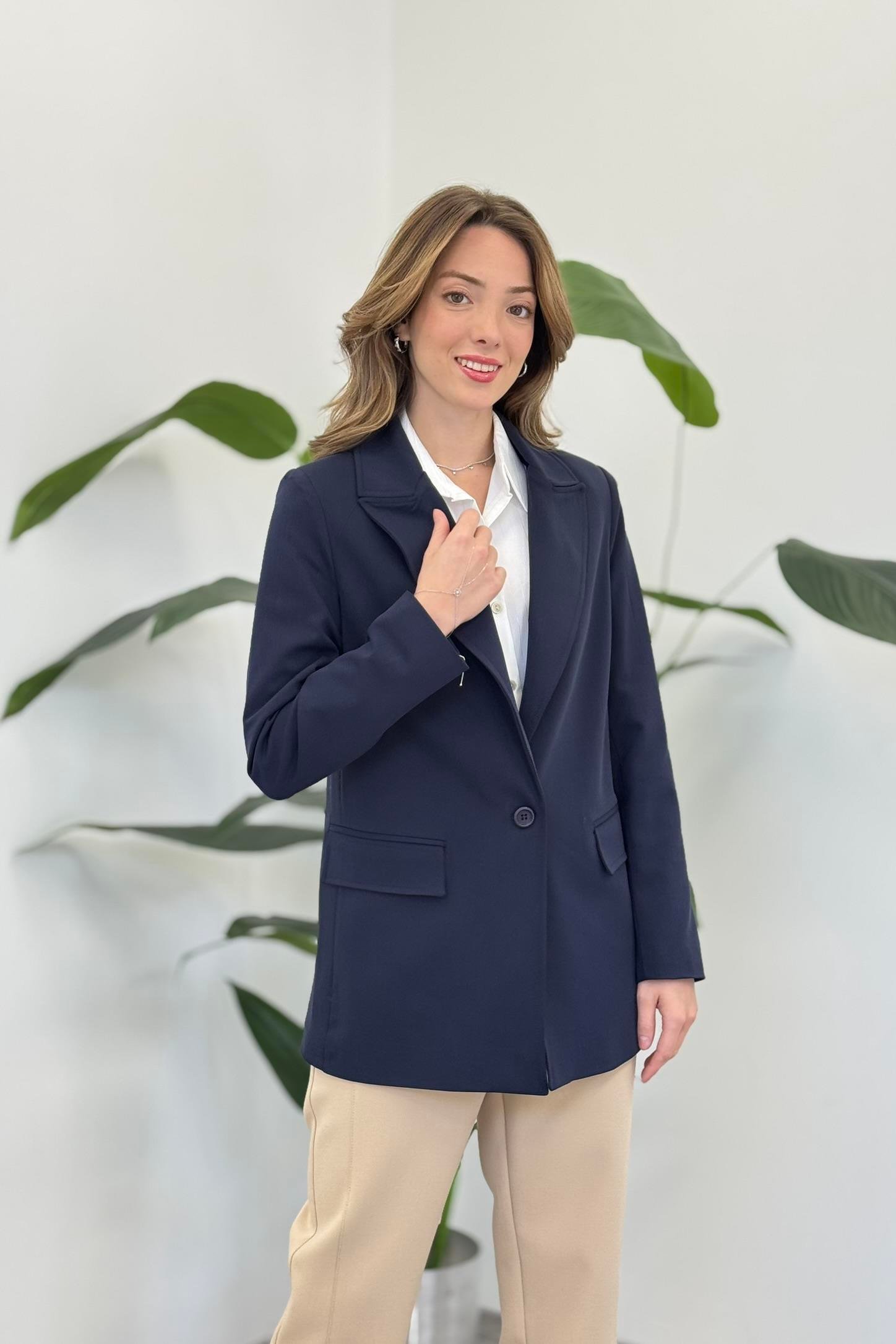 Basic Slim Fit Ceket 35039 - Lacivert