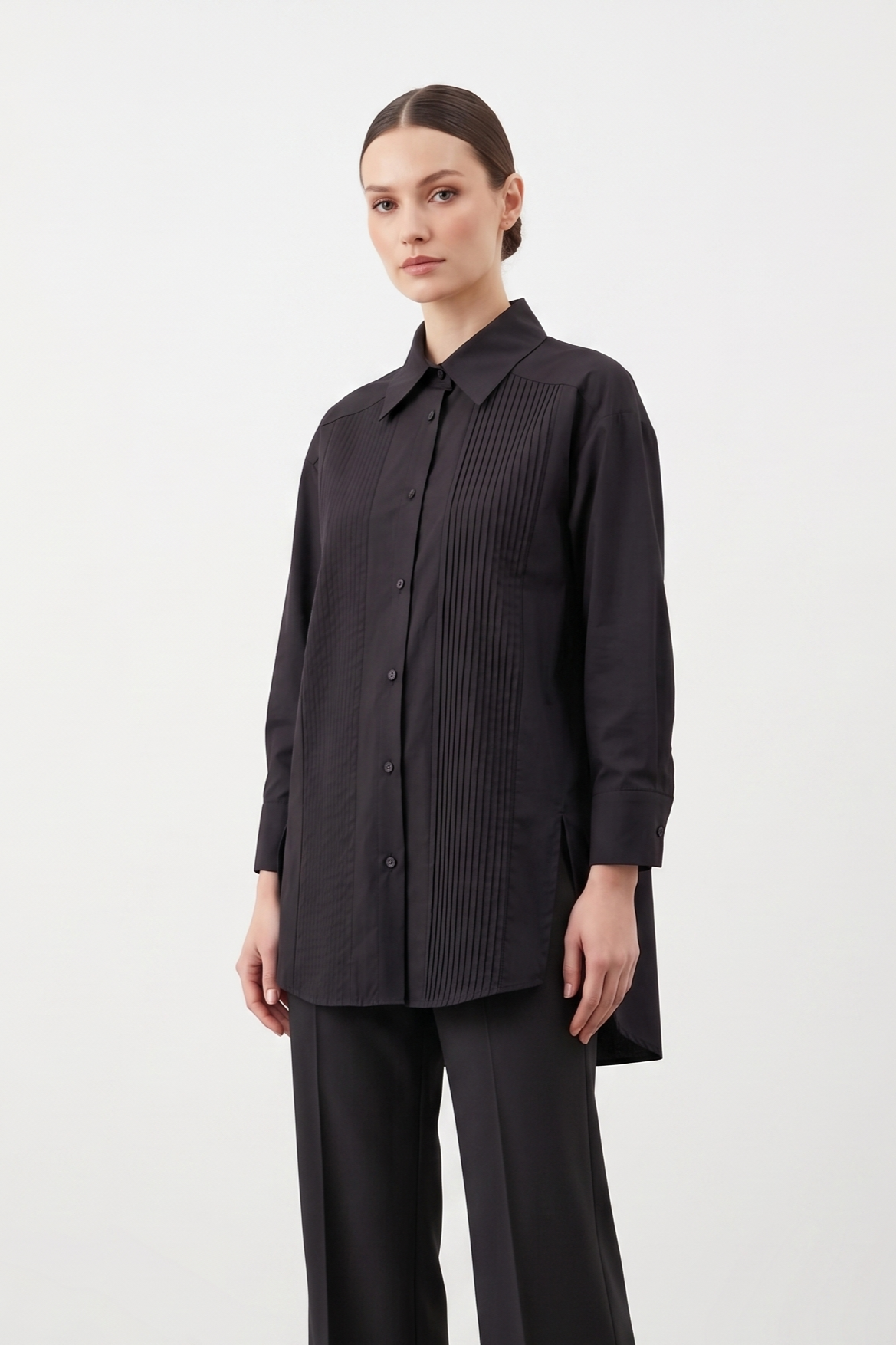 Zarif Pileli Tunik 260118 - Siyah