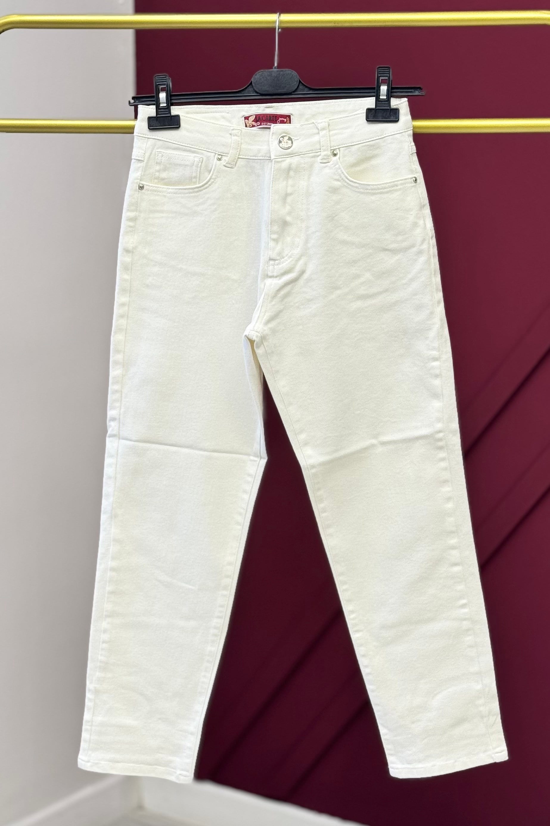 Mom Jeans Düz Kot Pantolon 0291-D - Beyaz