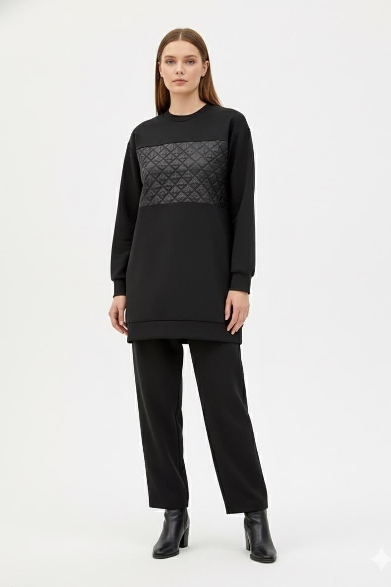 Armine Trend 25KT654 Kapitone Detay Pantolonlu Takım - Siyah