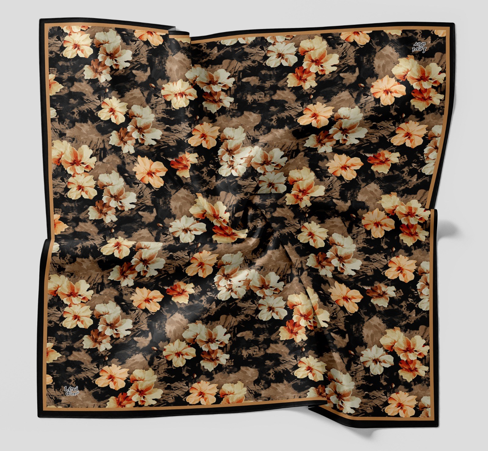 Levidor Çiçek Desen Pamuk Eşarp 29871 - Siyah