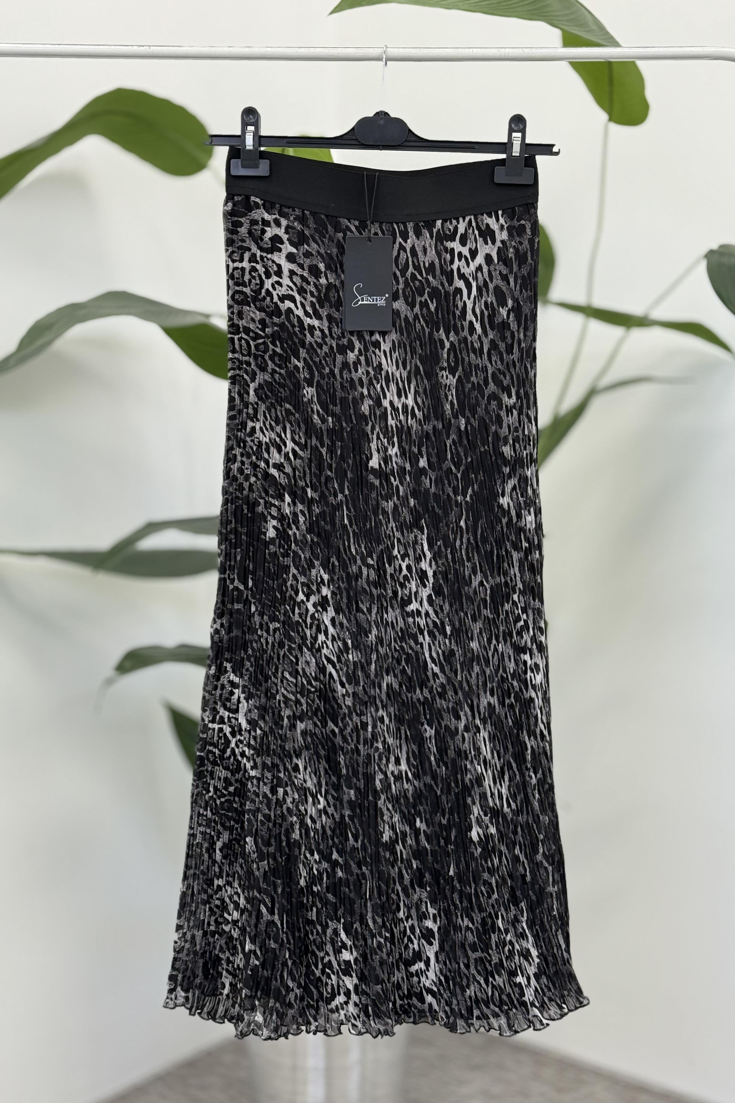 Sentez 5432 Şifon Kırıştırma Etek - Antrasit