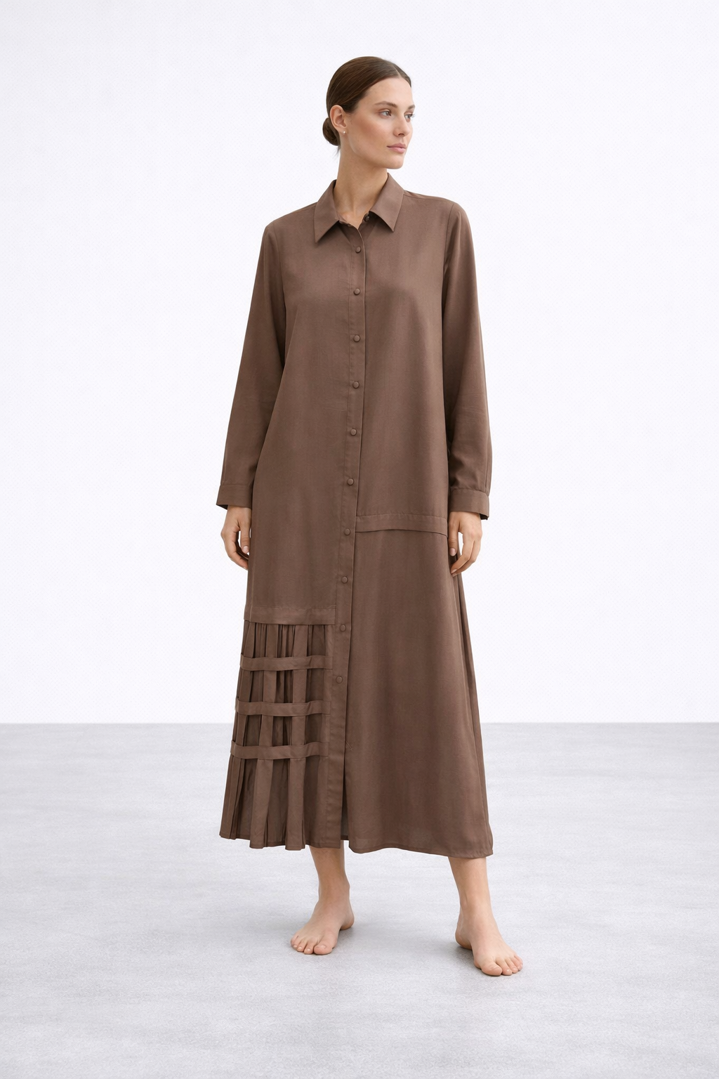 Micca 261521M Etek Ucu Kafes Detay Ferace - Kahve