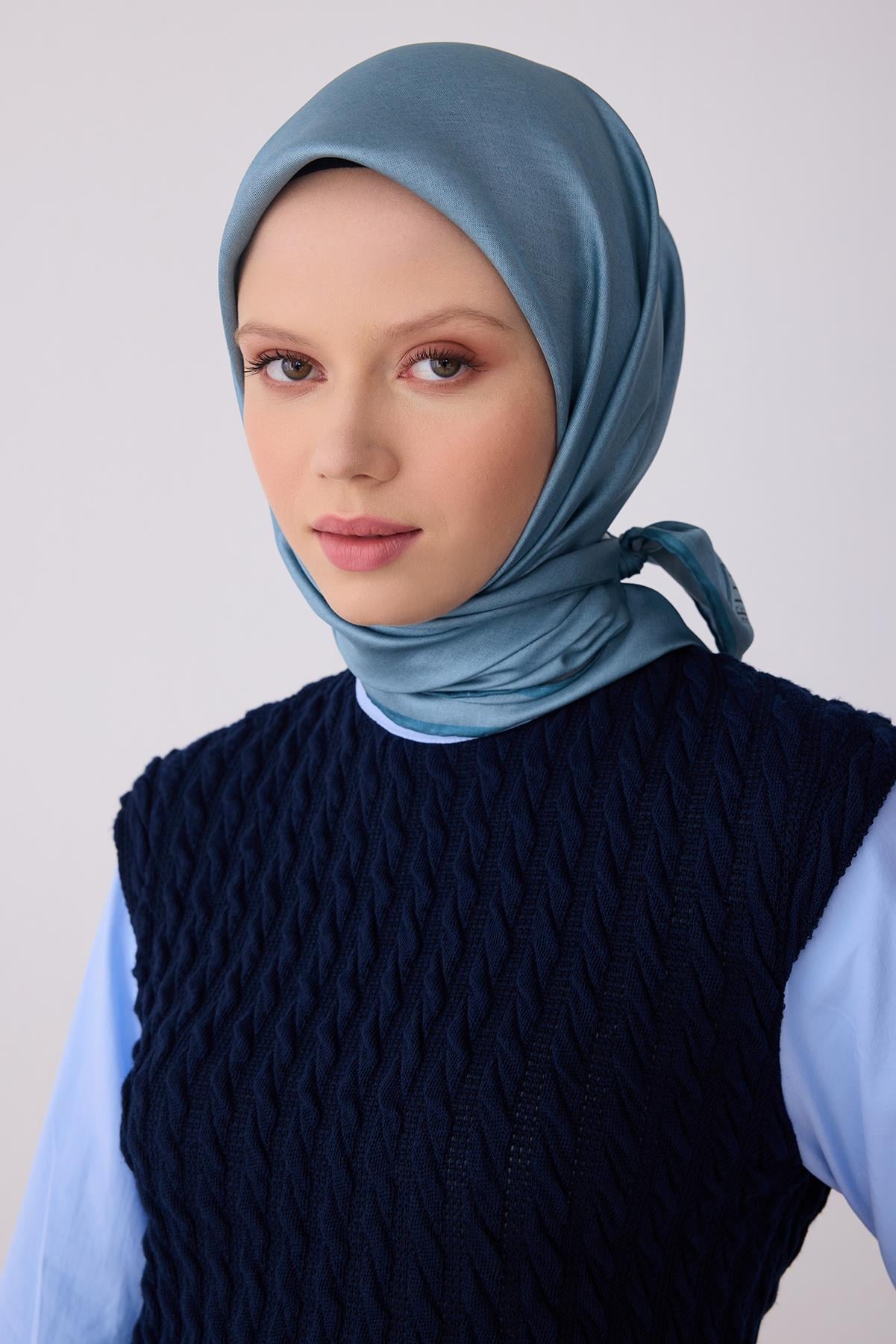 Belli Saf Twill İpek Eşarp 4305D (T) - Mavi