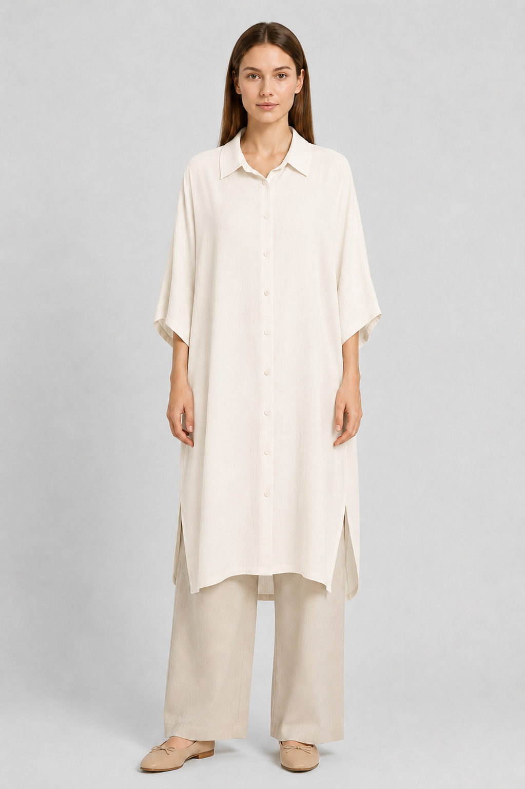 Oversize Apolet Detaylı Tunik 0034296 - Ekru