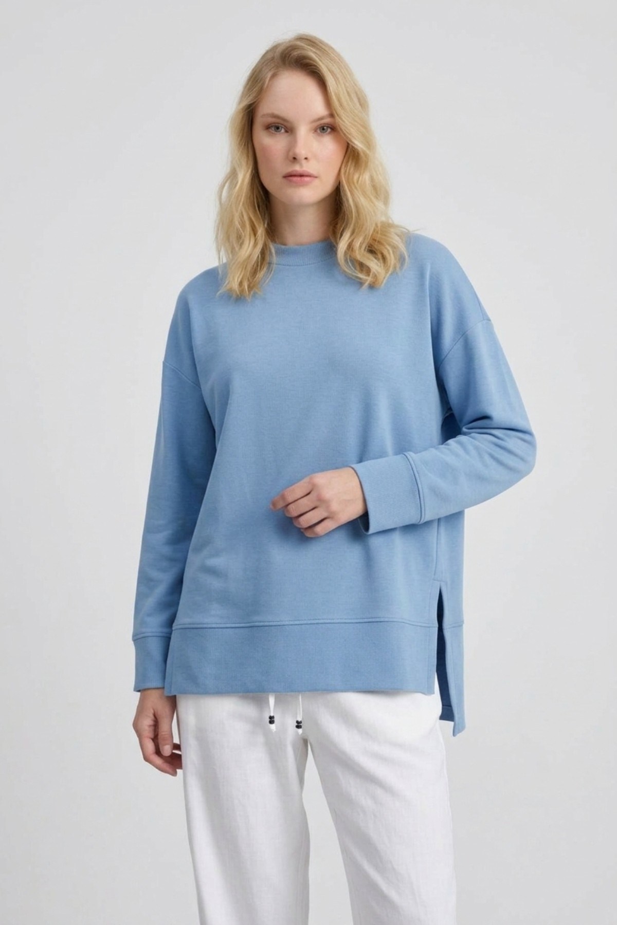 Ön Kısa Arkası Uzun Tunik 32560 Açık Mavi Tunik PUANE 