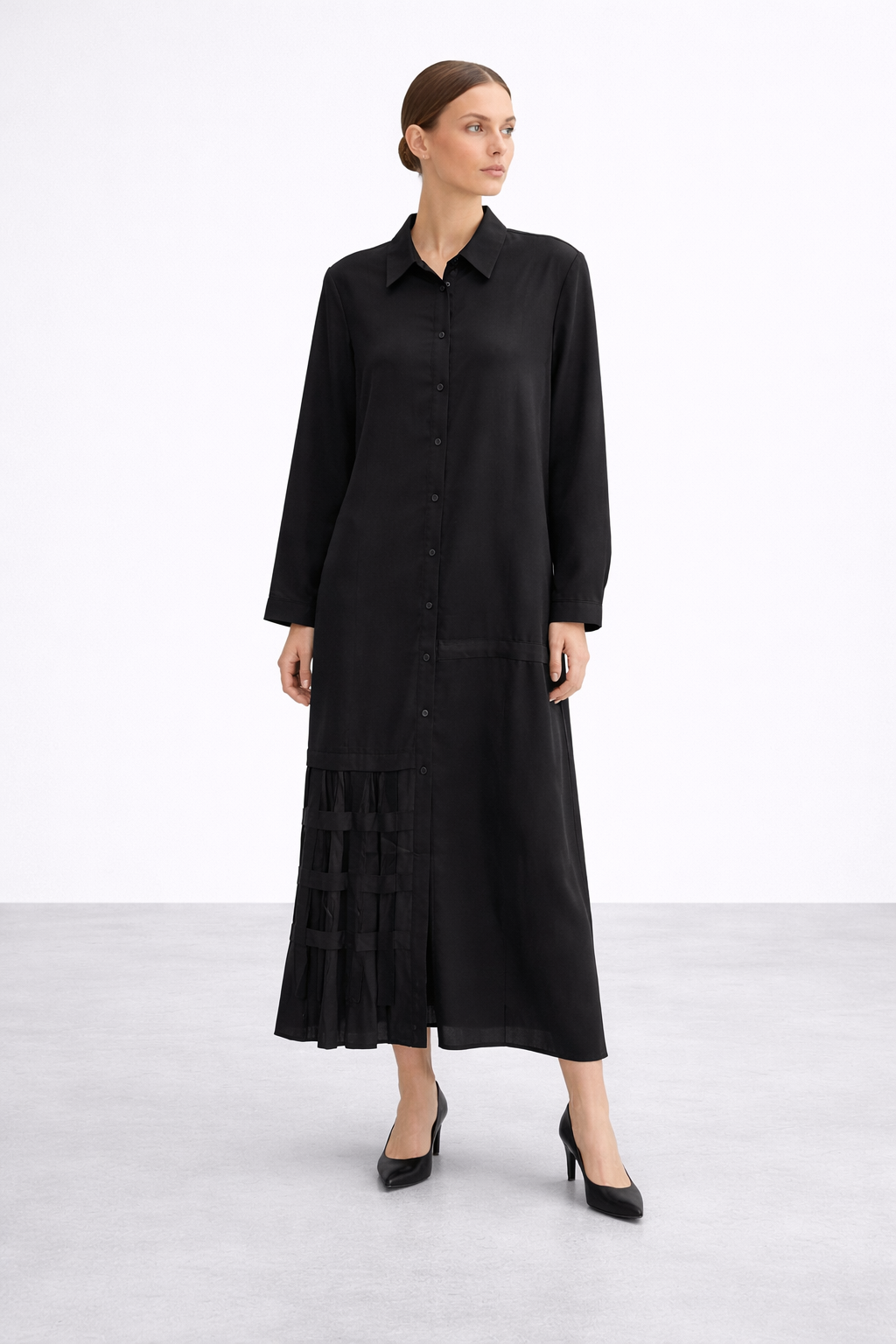 Micca 261521M Etek Ucu Kafes Detay Ferace - Siyah