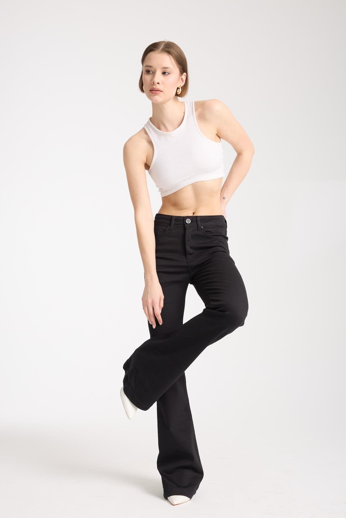 İspanyol Paça Kot Pantolon 4000-D - Siyah