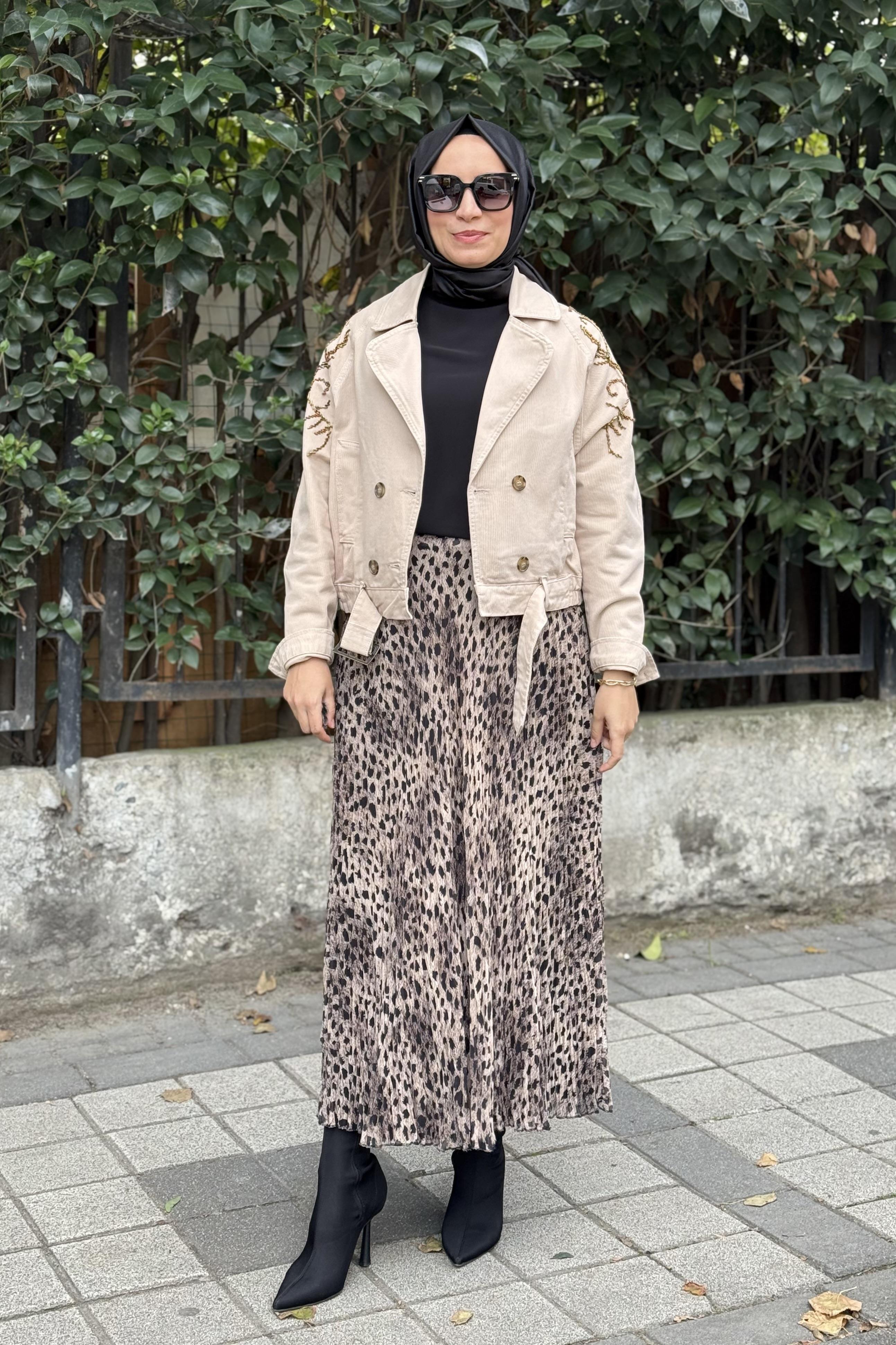 Sentez 5432 Şifon Kırıştırma Etek - Camel