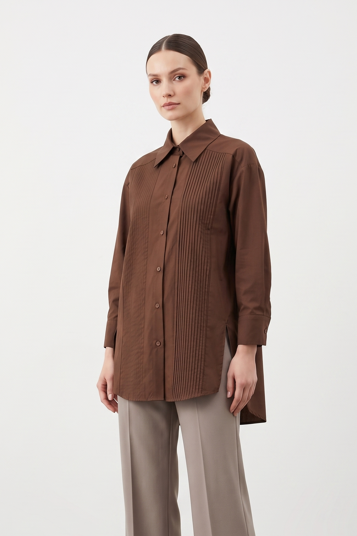 Zarif Pileli Tunik 260118 - Kahve