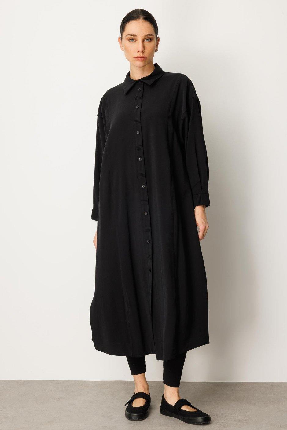 Micca 252574M Düğme Detay Uzun Tunik - Siyah