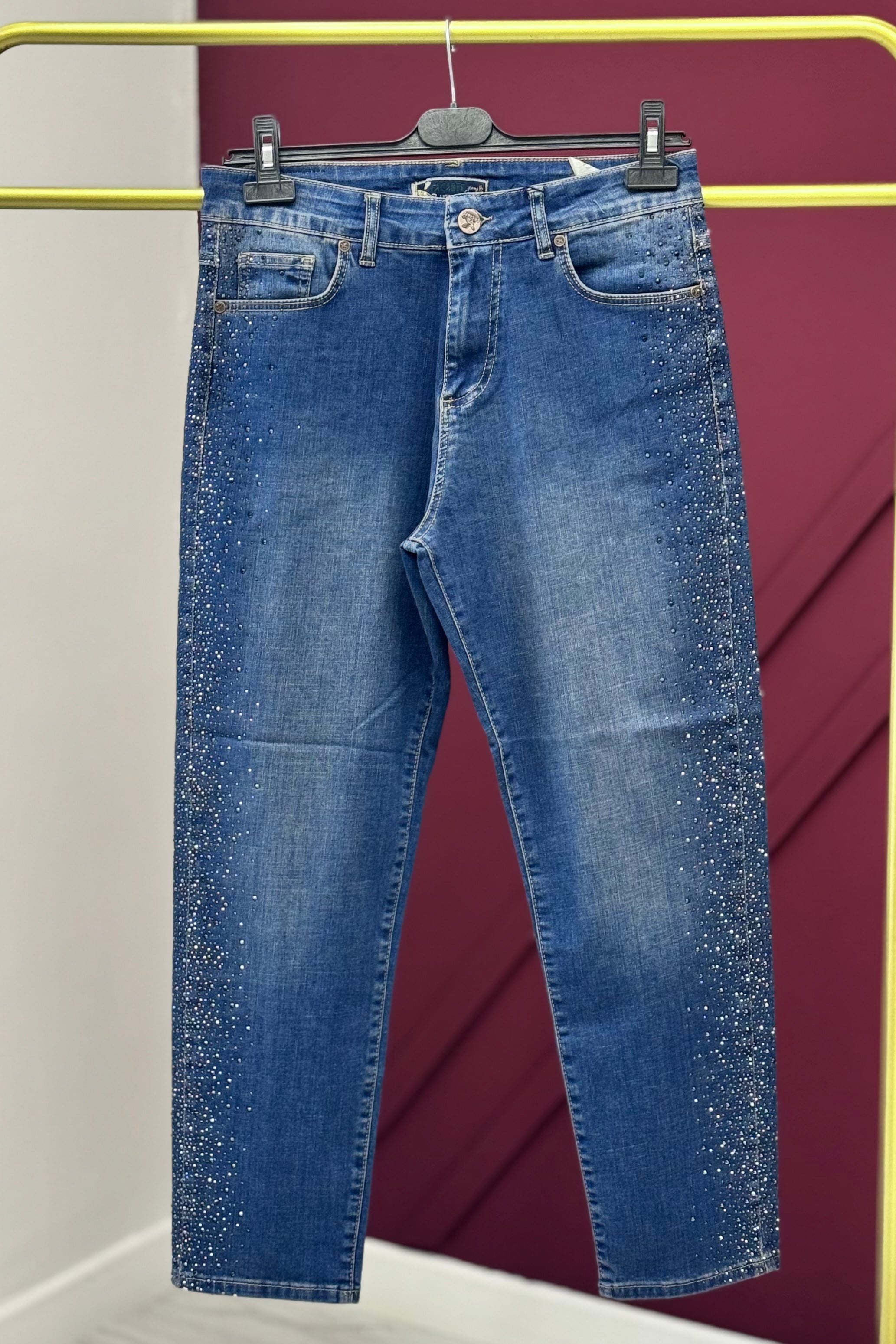 Yan Damla Taş İşlemeli Mom Pantolon 0291-YT - Kahve Tint