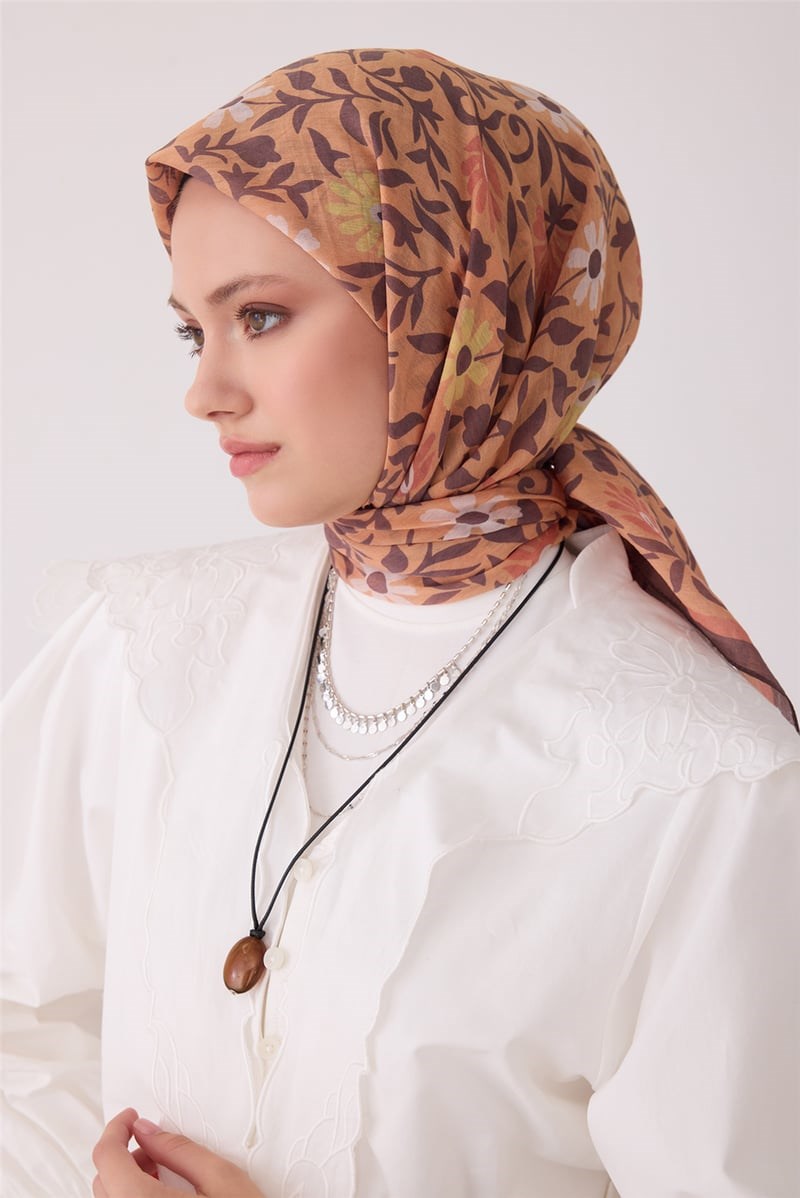 Belli 5175 Çiçek Desenli Rozy Eşarp Turuncu Eşarp BELLI 