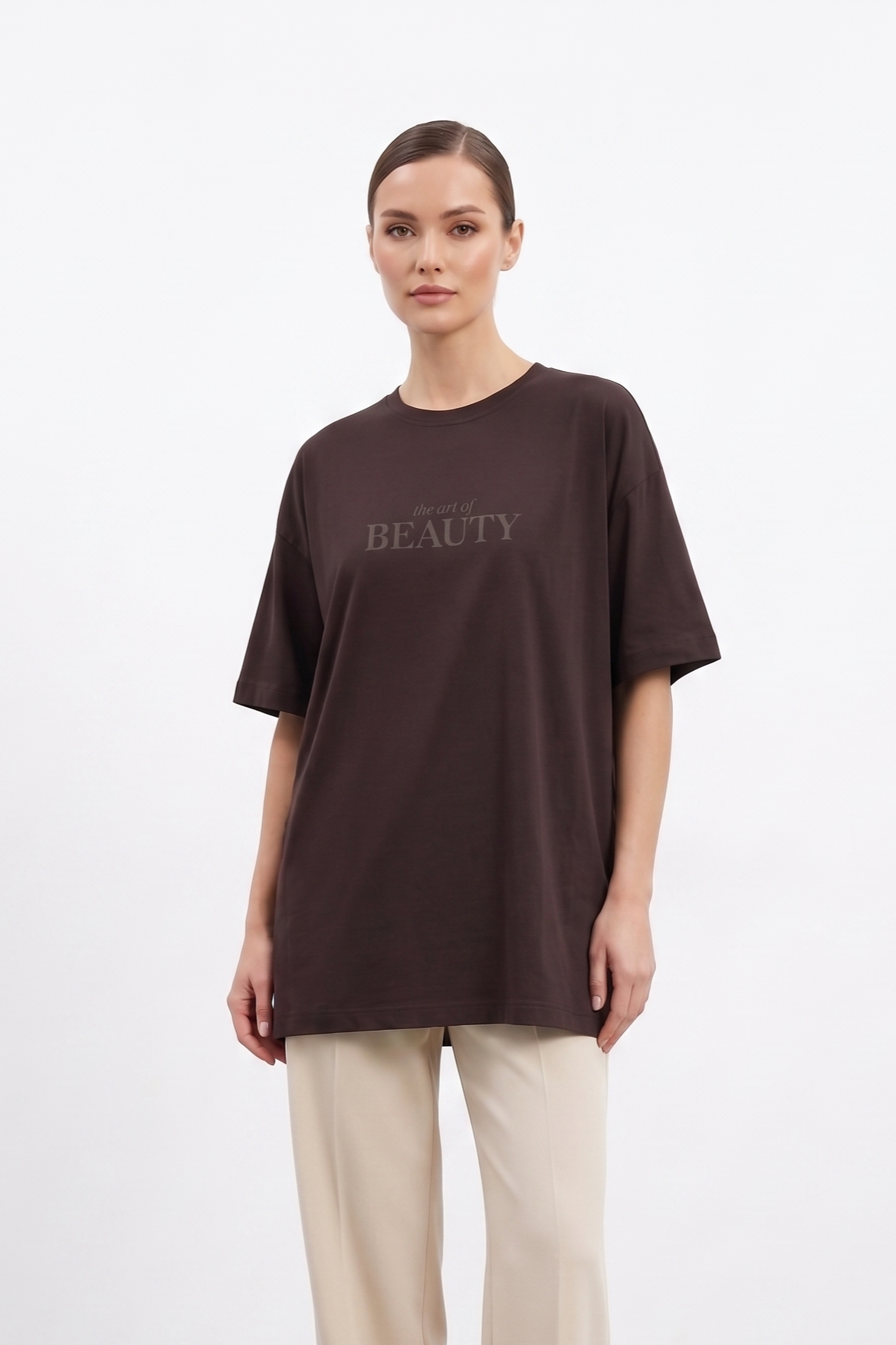 Tonaton Baskılı Basıc T-Shırt 0036462 - Kahve