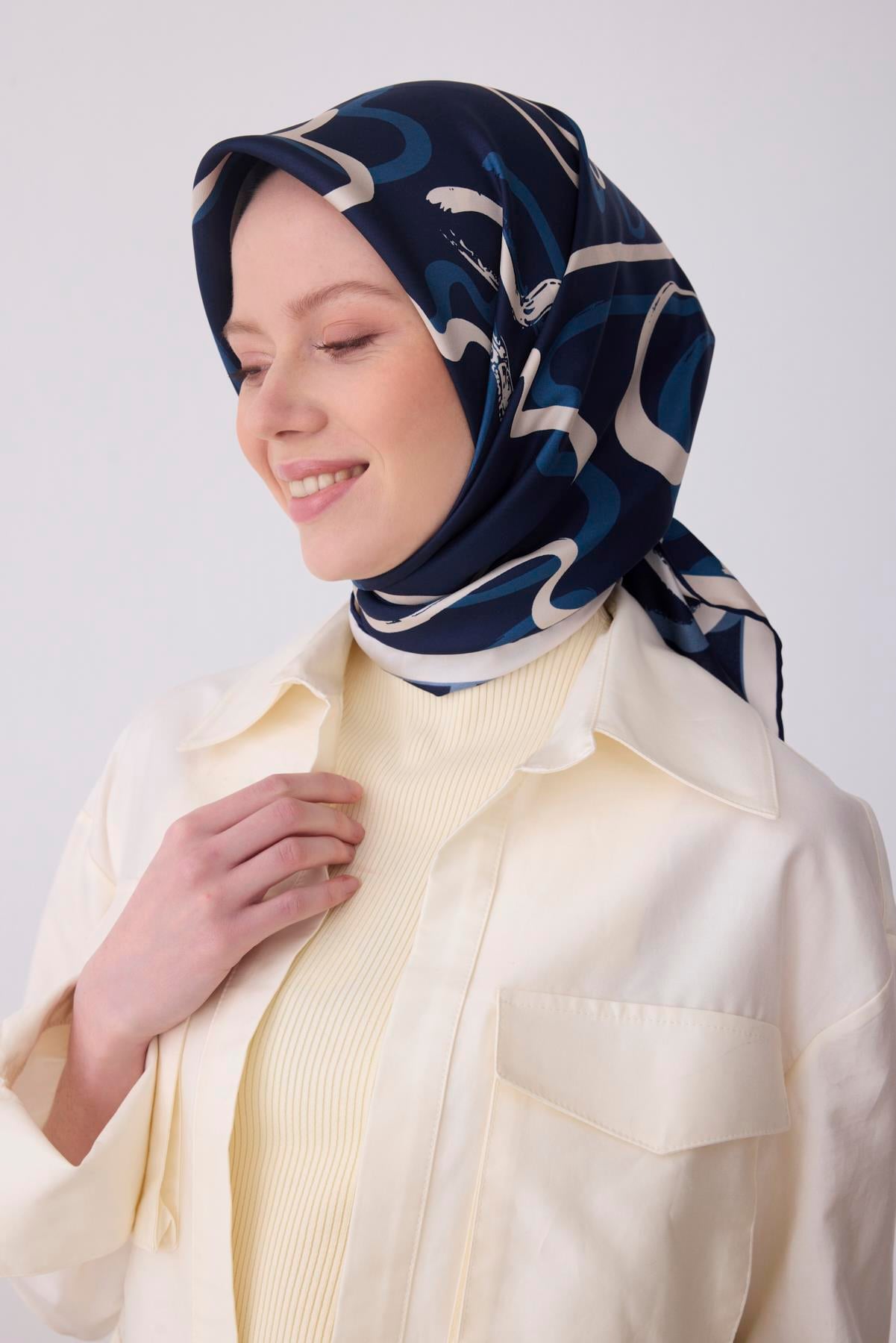 Belli Saf Twill İpek Eşarp 4309D (T) - Lacivert