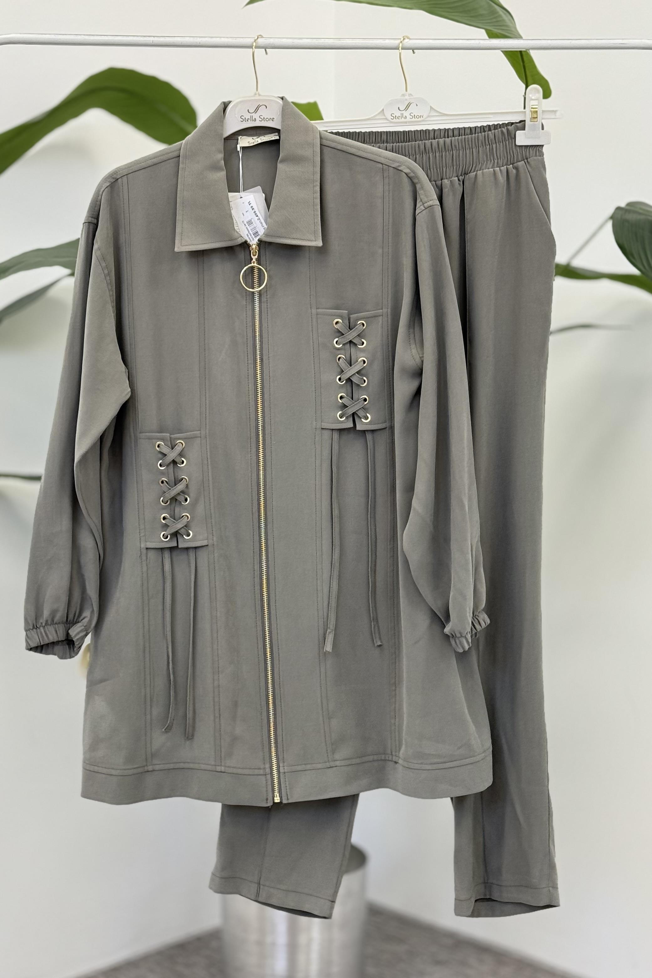 Bağcık Detaylı Pantolonlu Takım 1378 - Haki