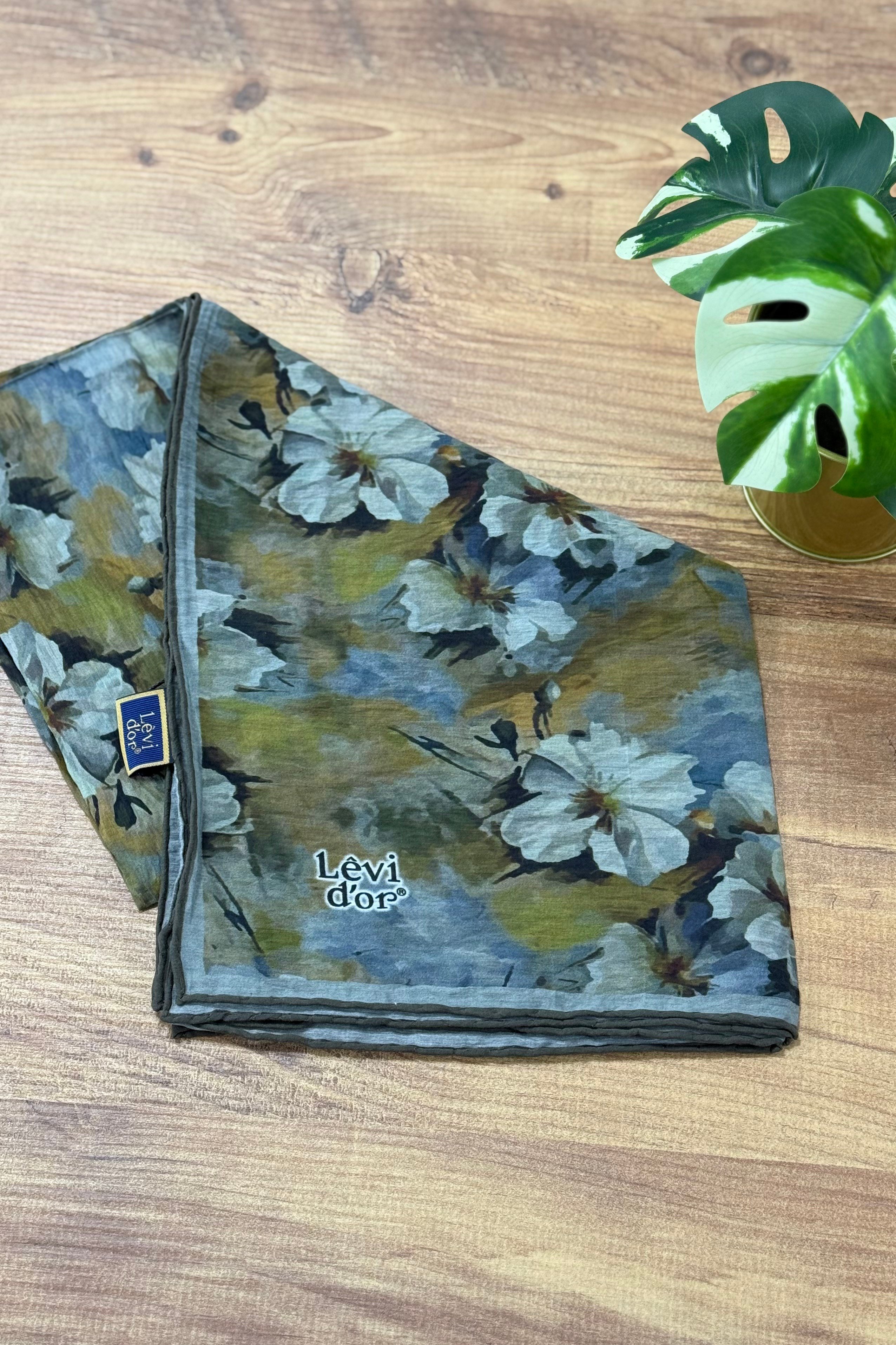 Levidor Çiçek Desen Pamuk Eşarp 29871 - Yağ Yeşili